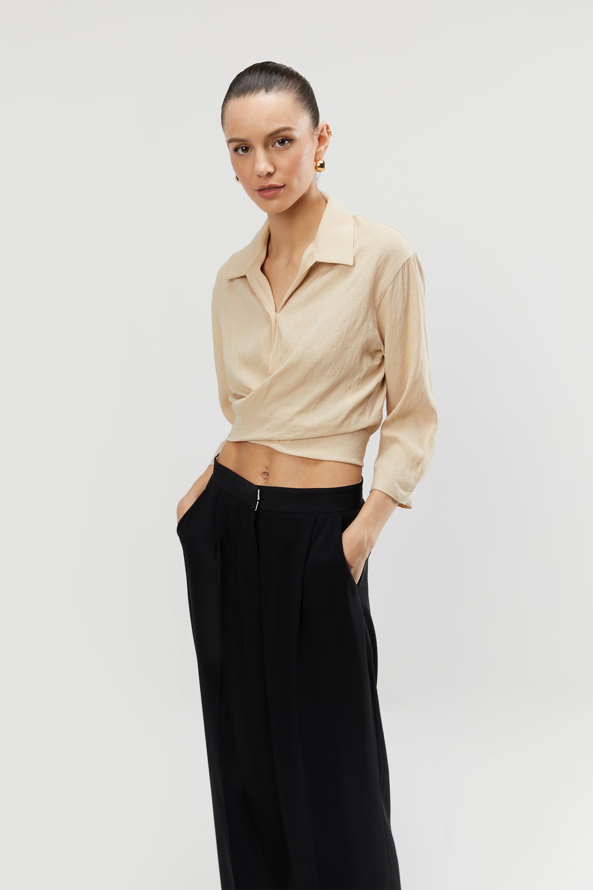 CROPPED SHIRT WITH WRAP TIES by OAK + FORT