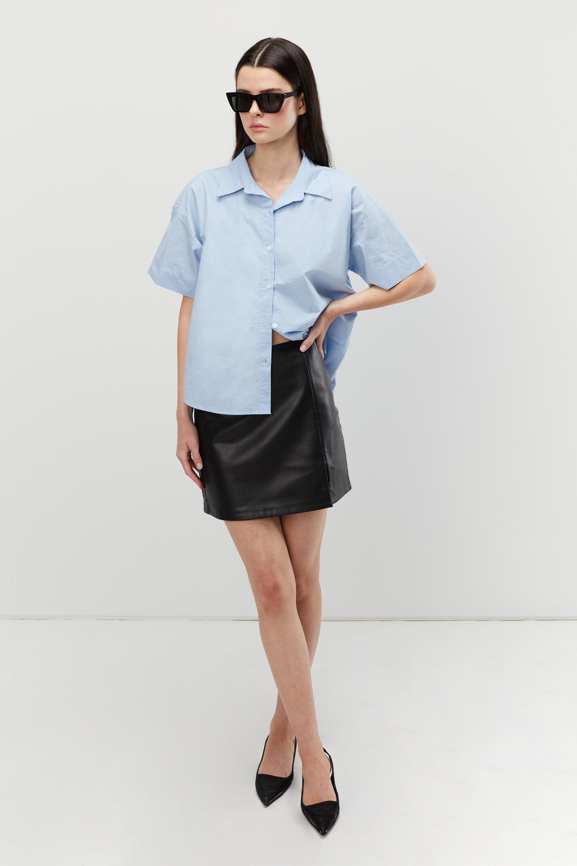 CROPPED SHORT SLEEVE BUTTON UP by OAK + FORT