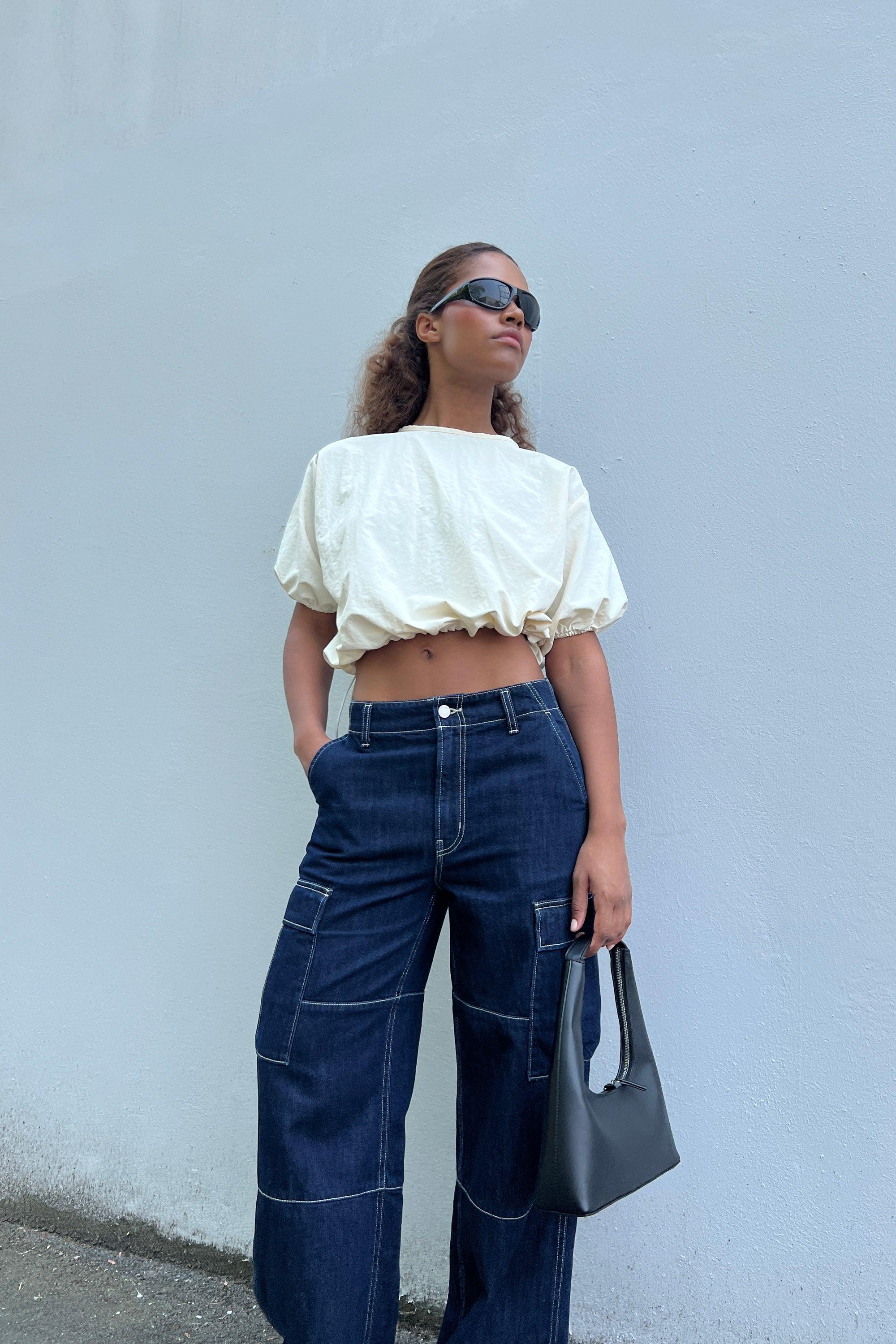 CROPPED TOP WITH DRAWCORD DETAILS by OAK + FORT