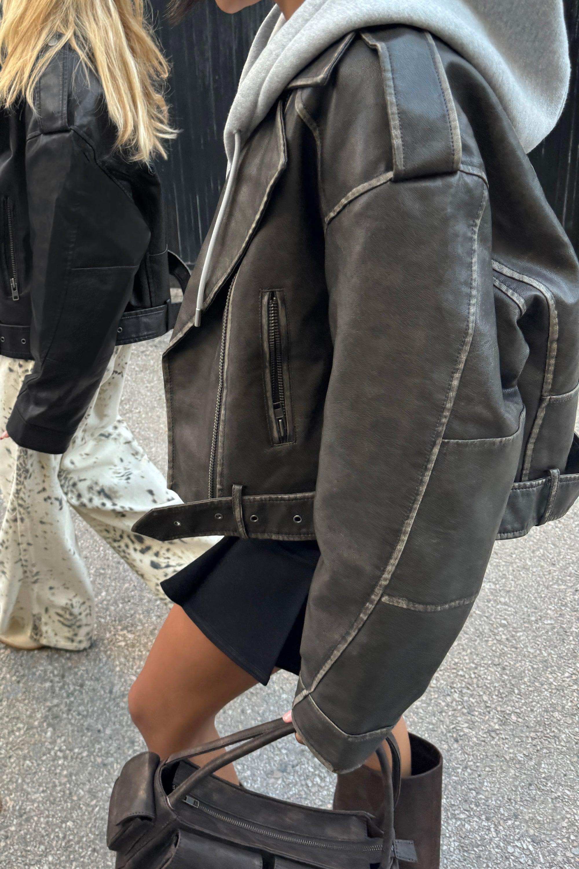 CROPPED VEGAN LEATHER MOTO JACKET by OAK + FORT