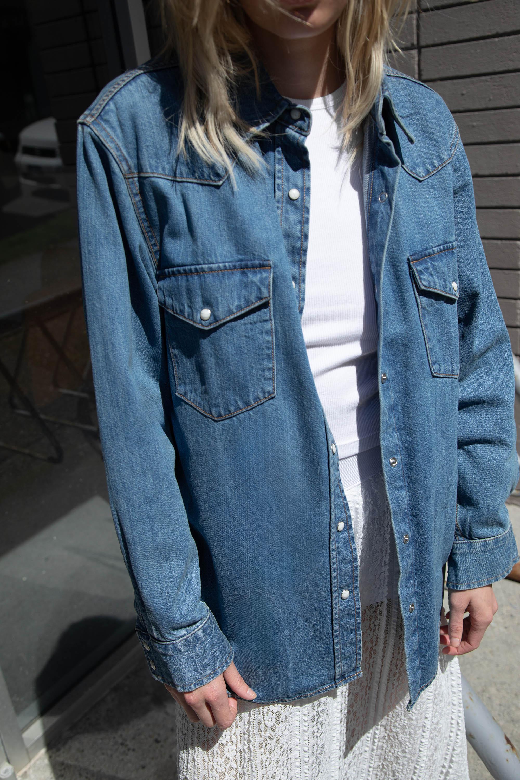 DENIM BUTTON-UP SHIRT by OAK + FORT