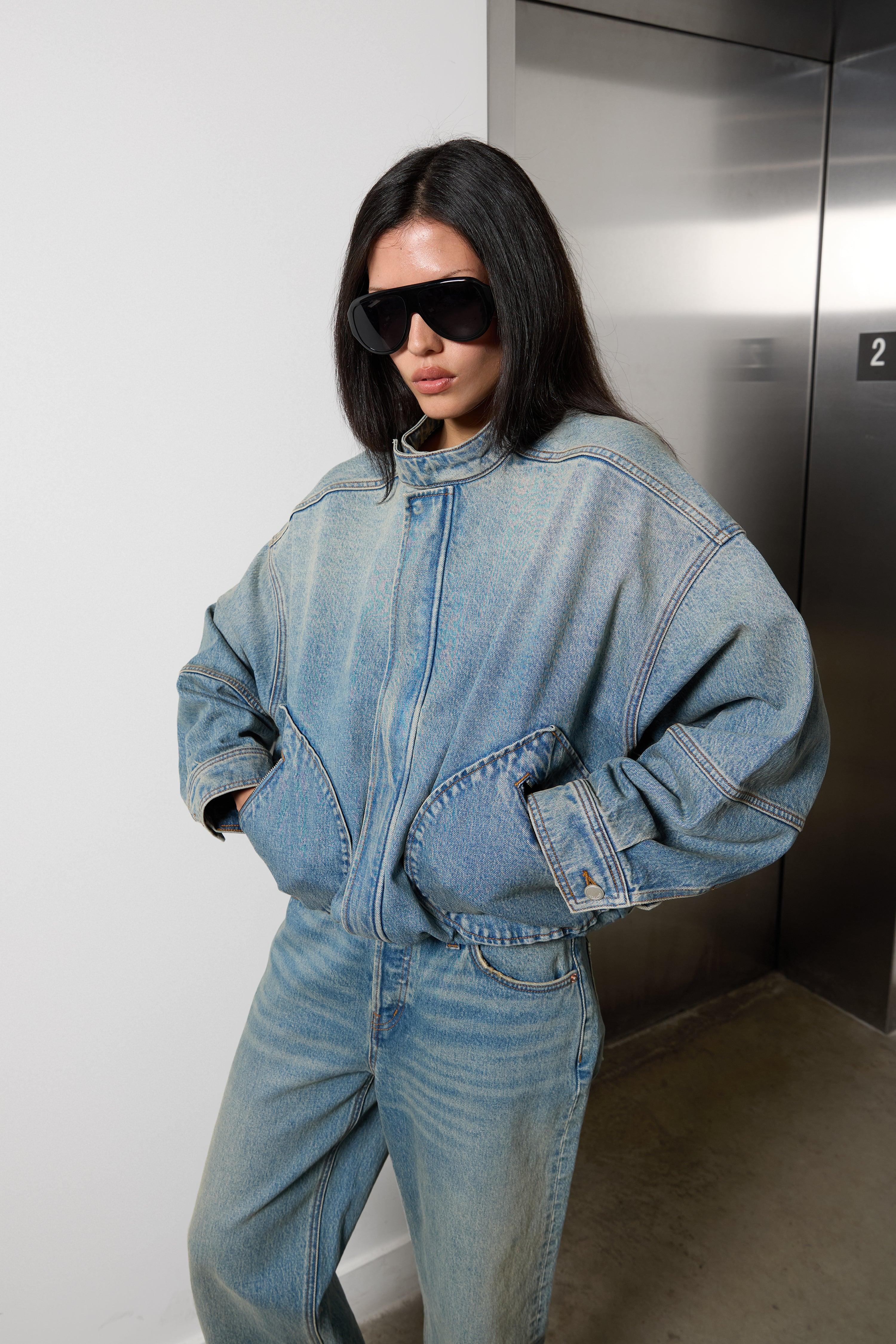 DENIM MOTO BOMBER JACKET by OAK + FORT
