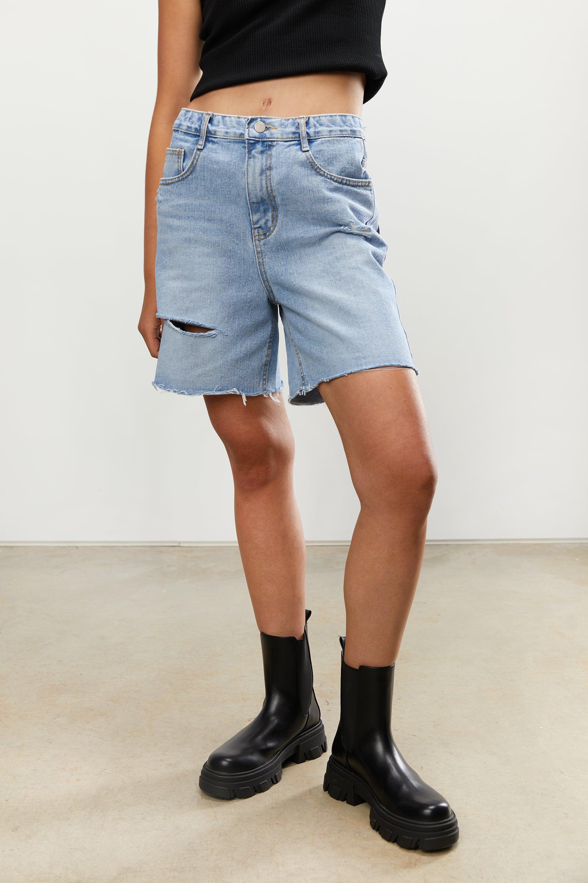 DISTRESSED JEAN SHORT by OAK + FORT