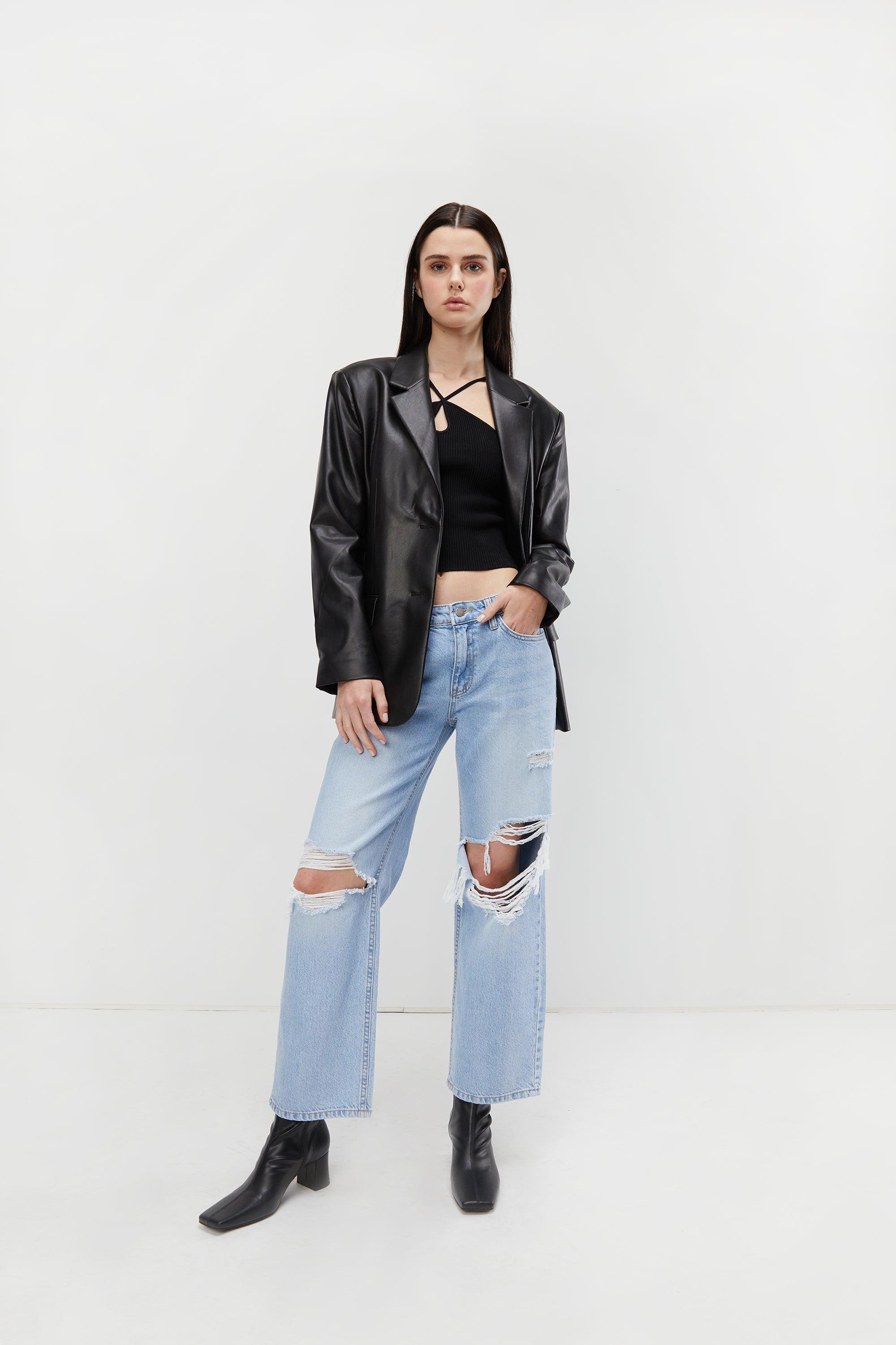 DISTRESSED STRAIGHT LEG JEAN by OAK + FORT