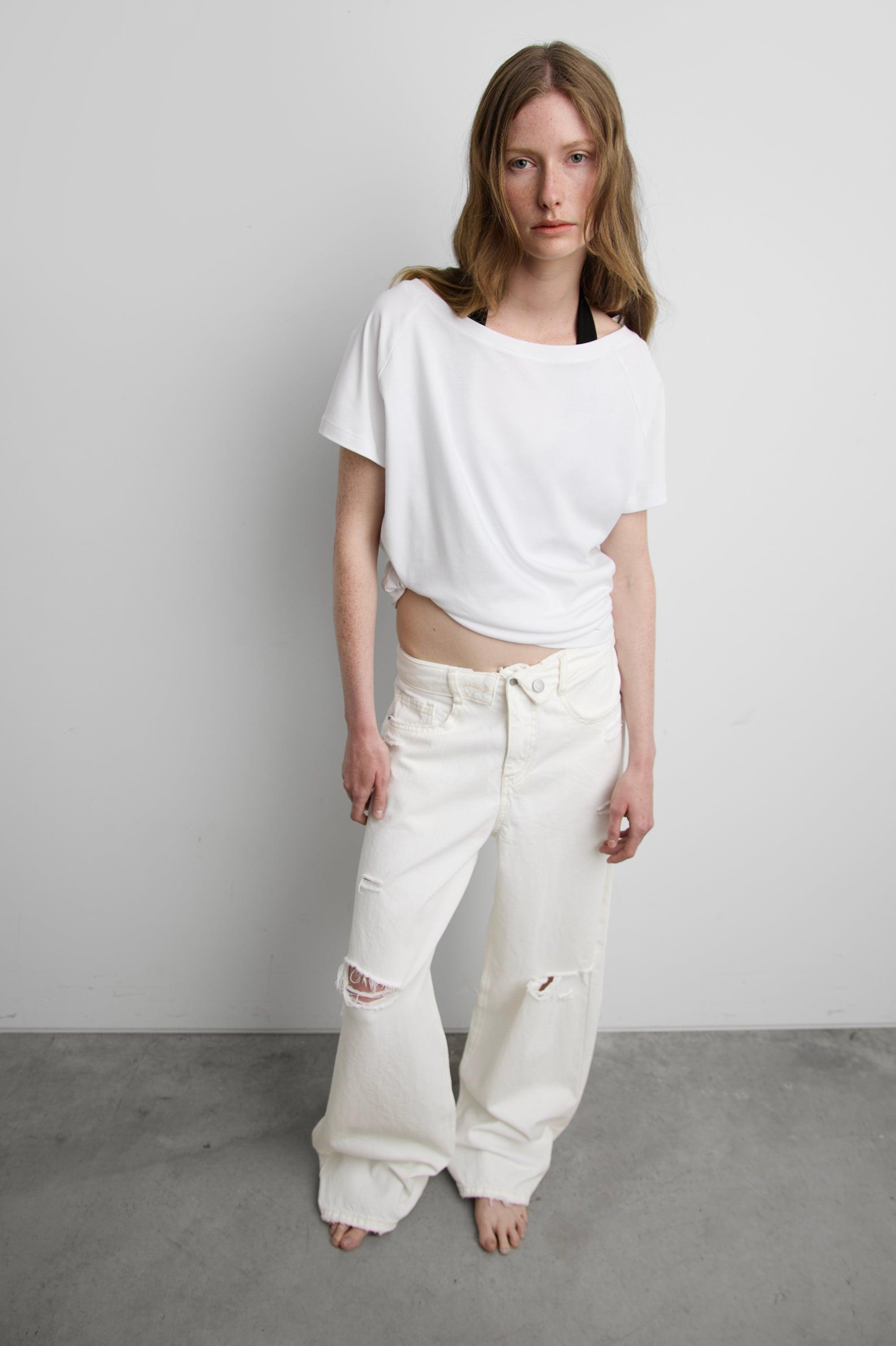 DISTRESSED STRAIGHT LEG JEAN by OAK + FORT