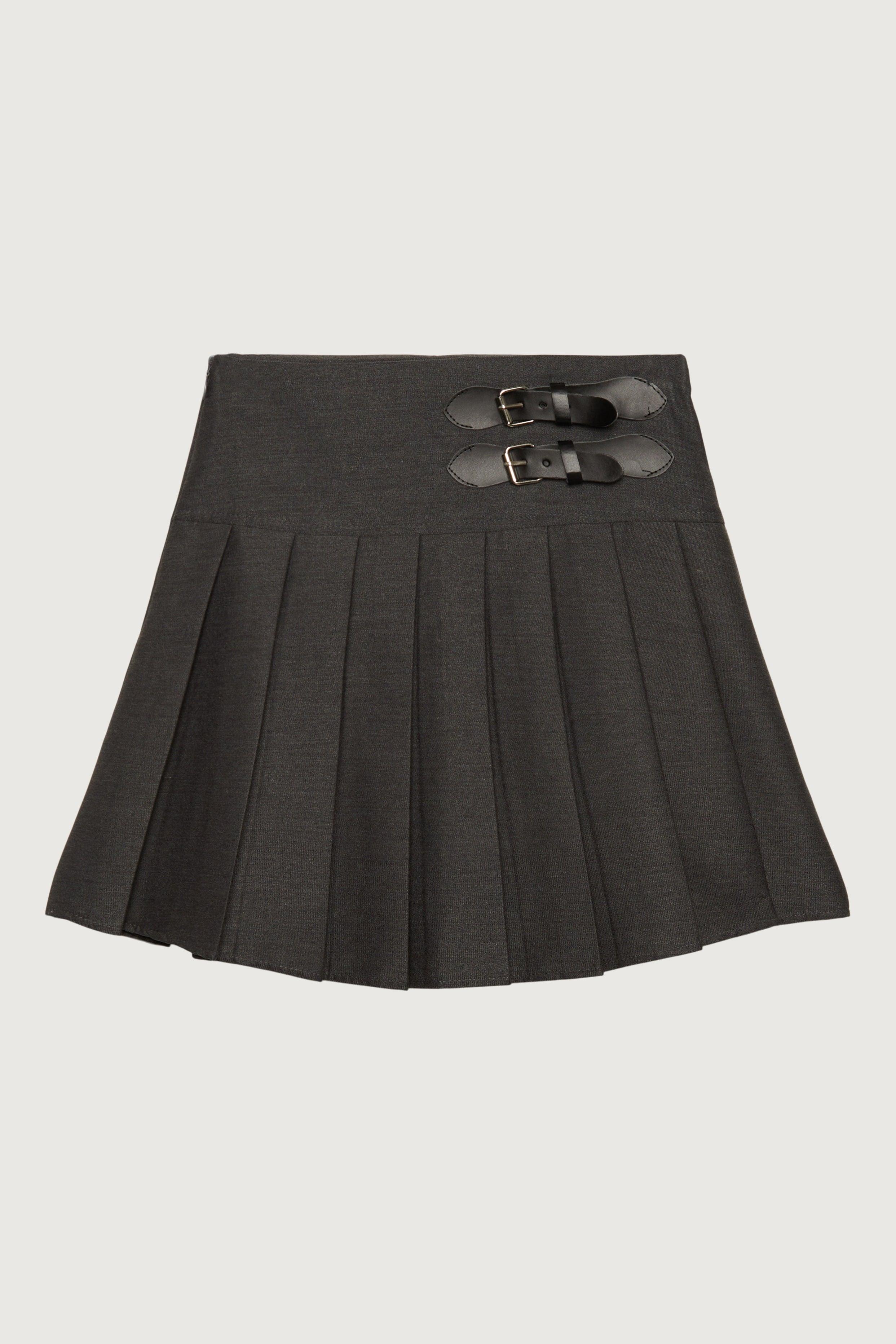 DOUBLE BELTED PLEATED MINI SKIRT by OAK + FORT