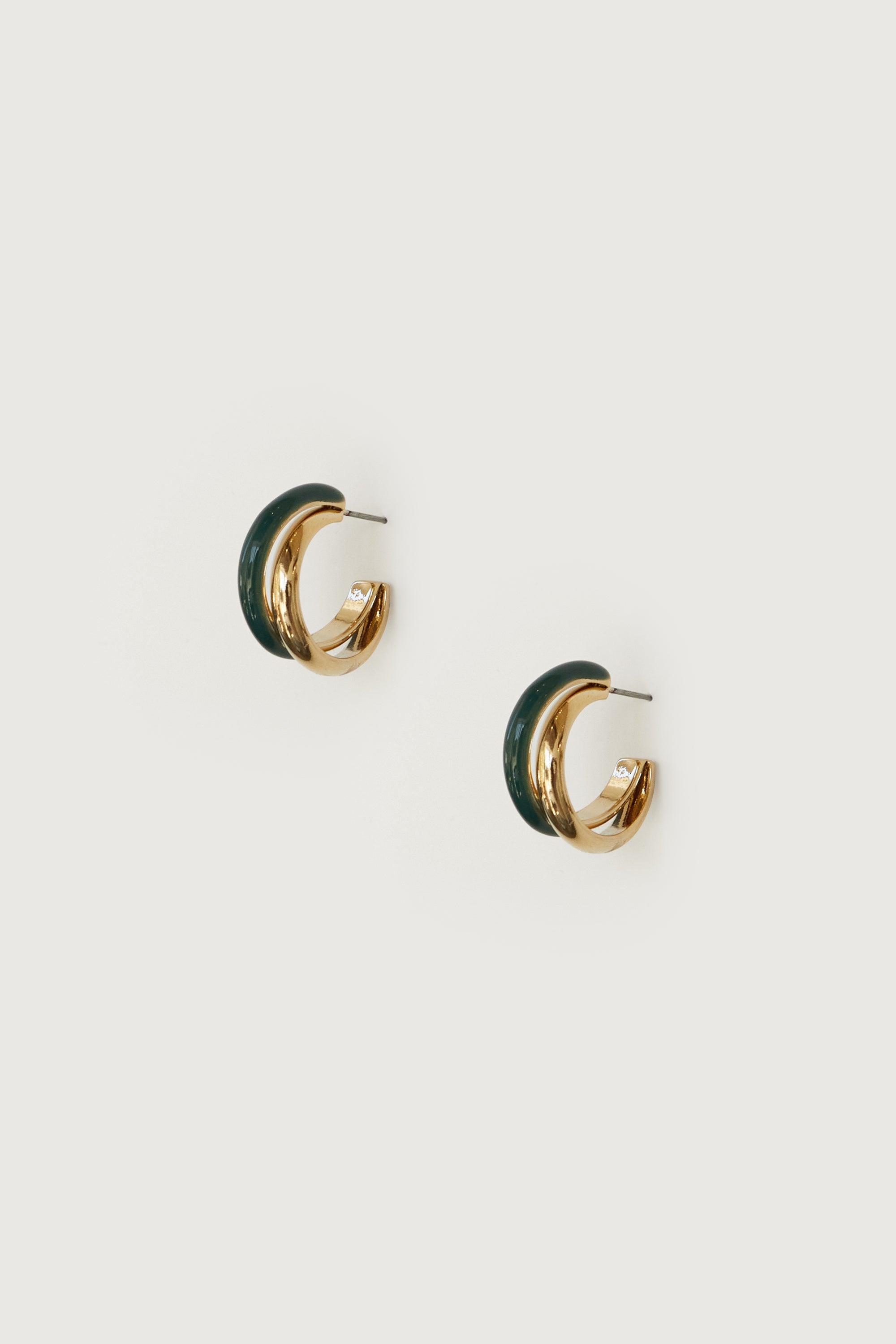 DOUBLE LAYERED HOOP STONE EARRING by OAK + FORT