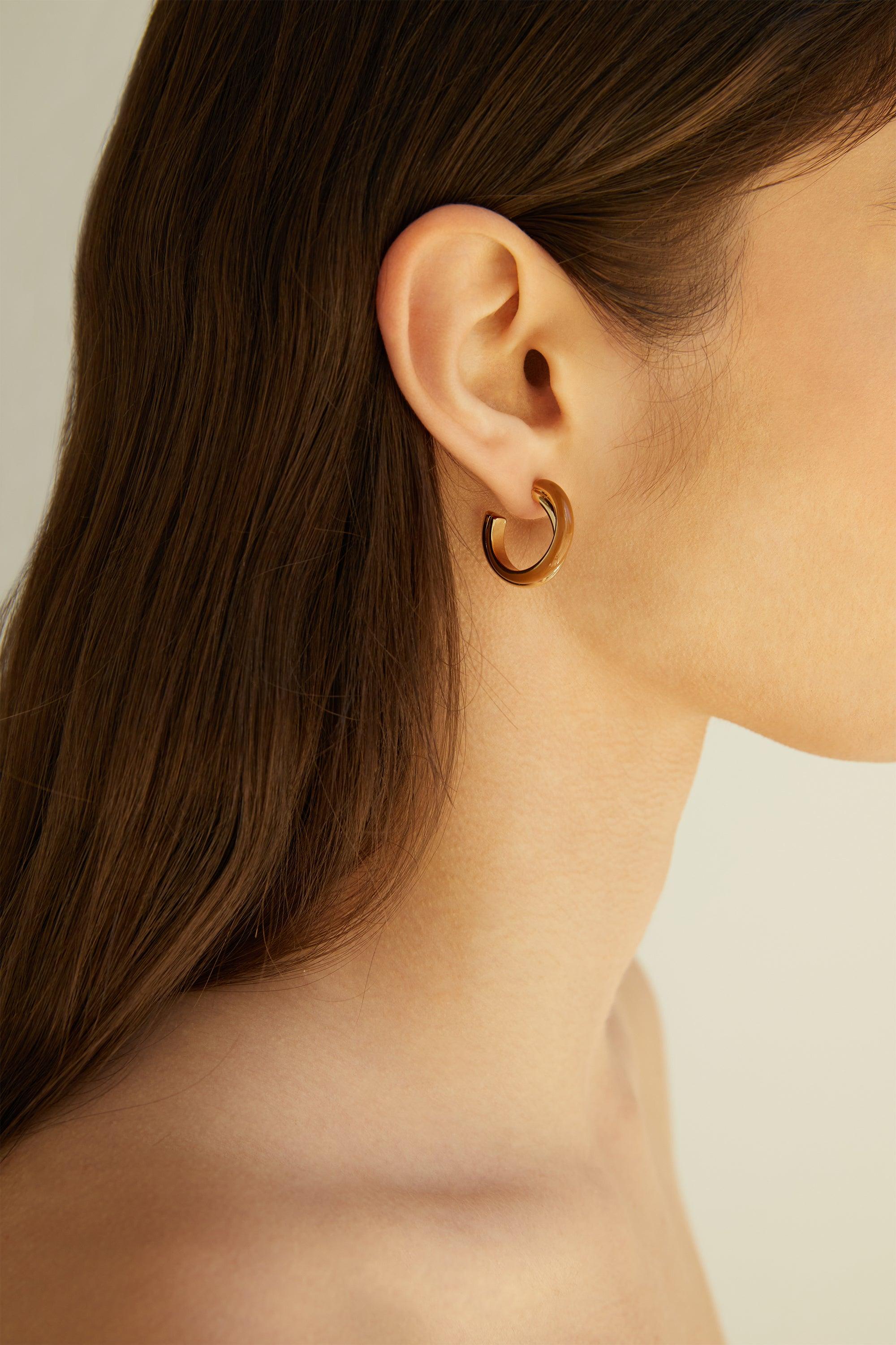 DOUBLE LAYERED HOOP STONE EARRING by OAK + FORT