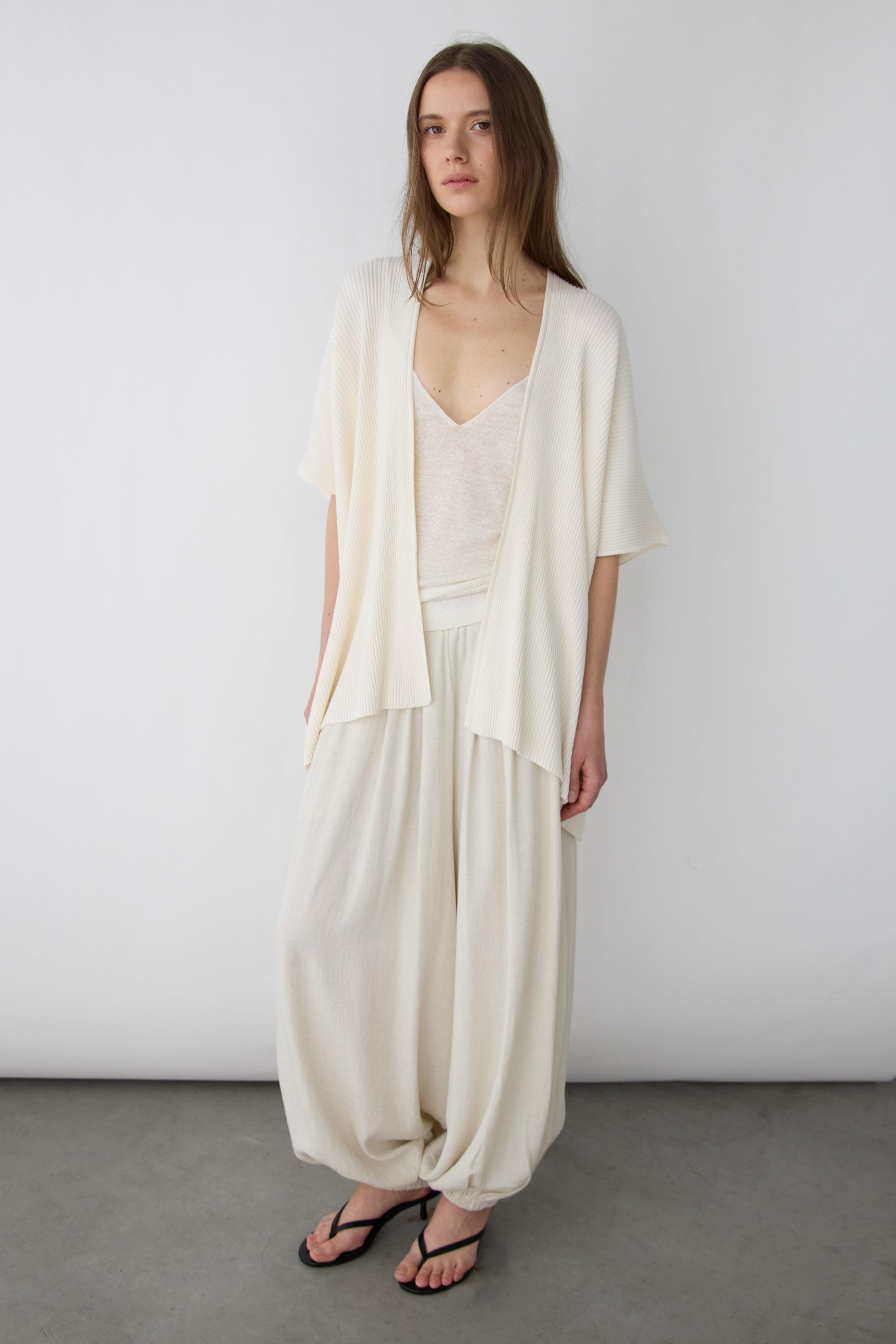 DRAPED OPEN FRONT RIBBED CARDIGAN by OAK + FORT