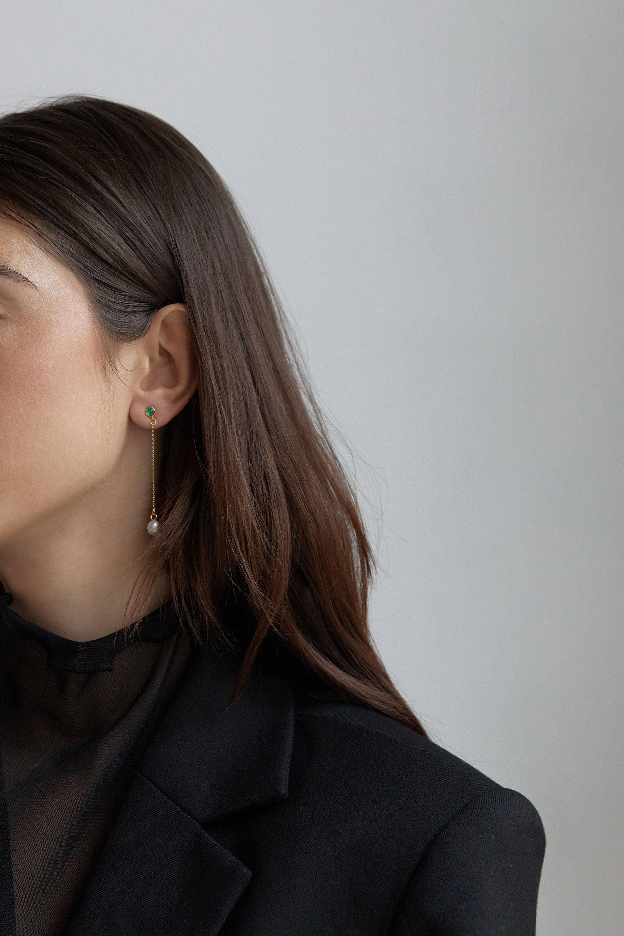 DROP CHAIN PEARL EARRING by OAK + FORT