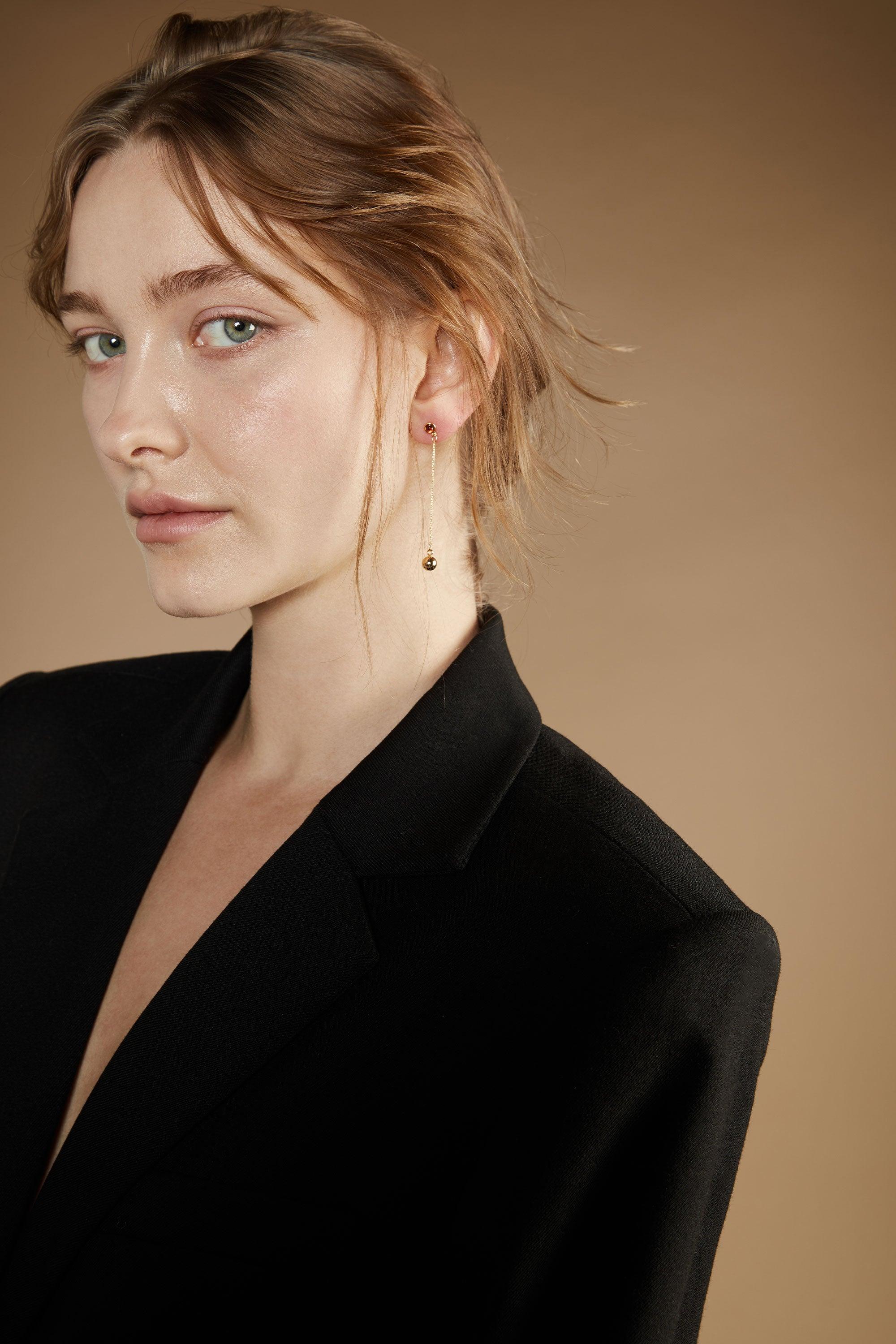DROP CHAIN SPHERE EARRING by OAK + FORT
