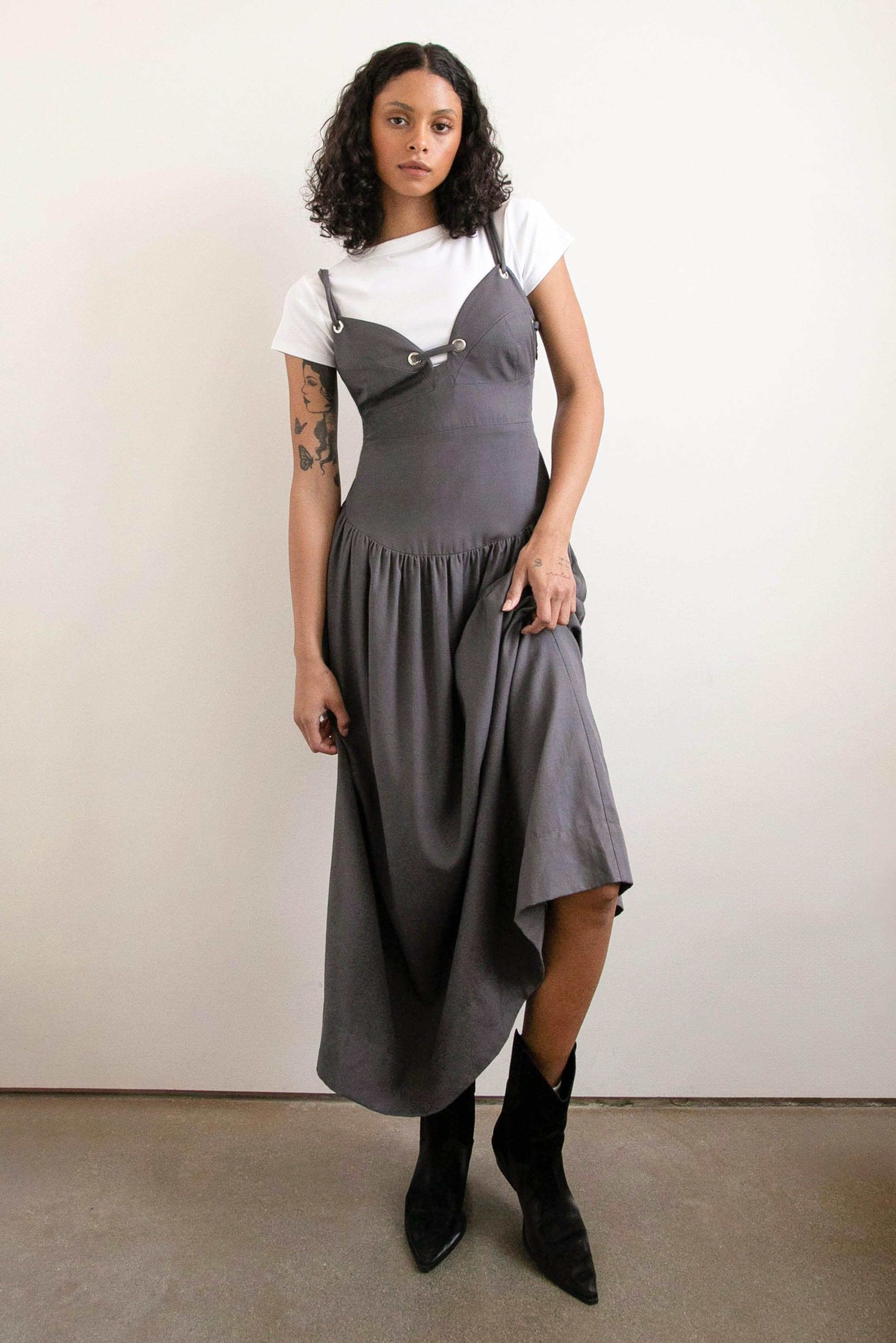 DROP-WAIST DRESS WITH METAL EYELETS by OAK + FORT