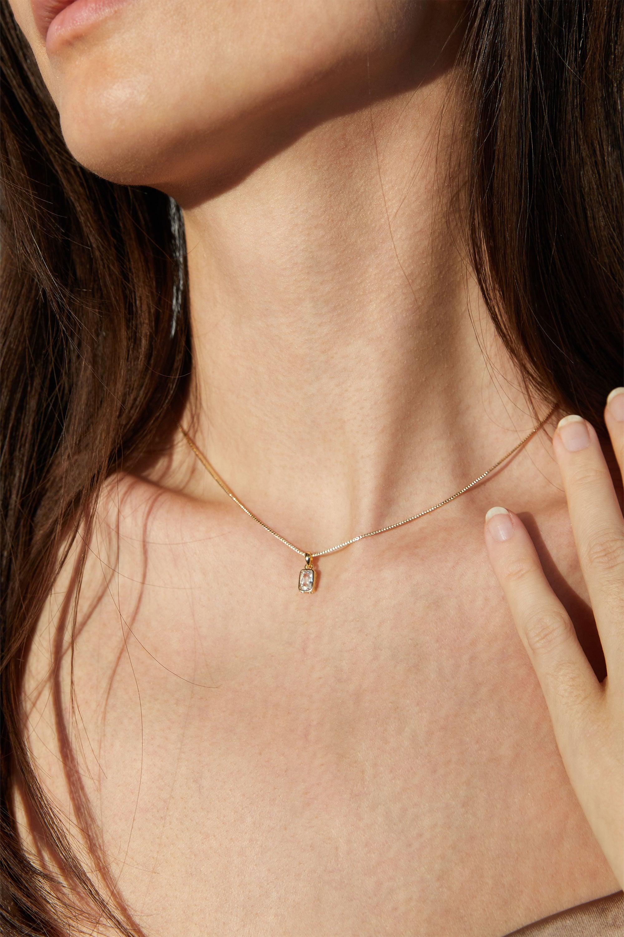 EMERALD CUT ZIRCONIA NECKLACE by OAK + FORT