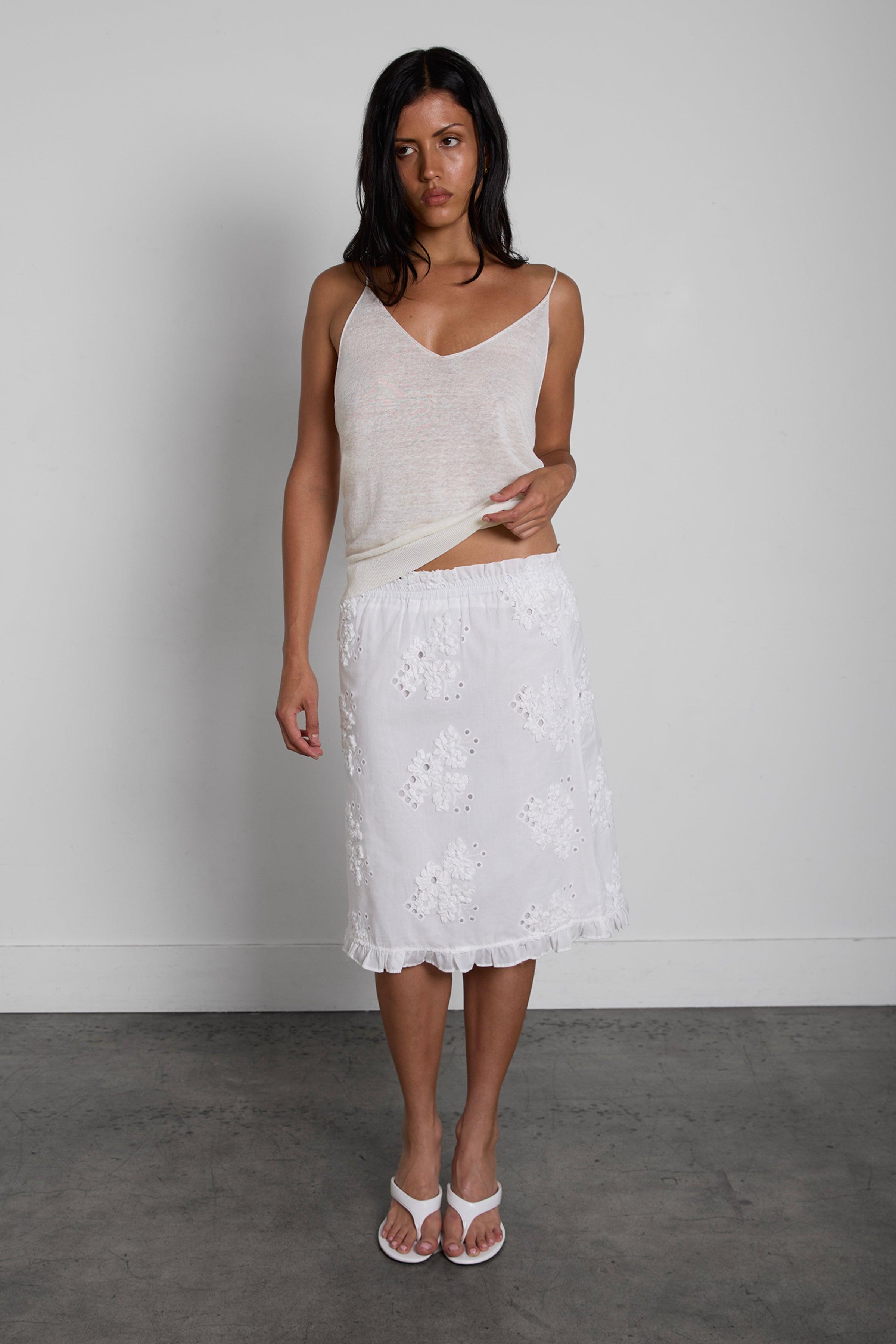 EYELET FRILLED HEM MINI SKIRT by OAK + FORT