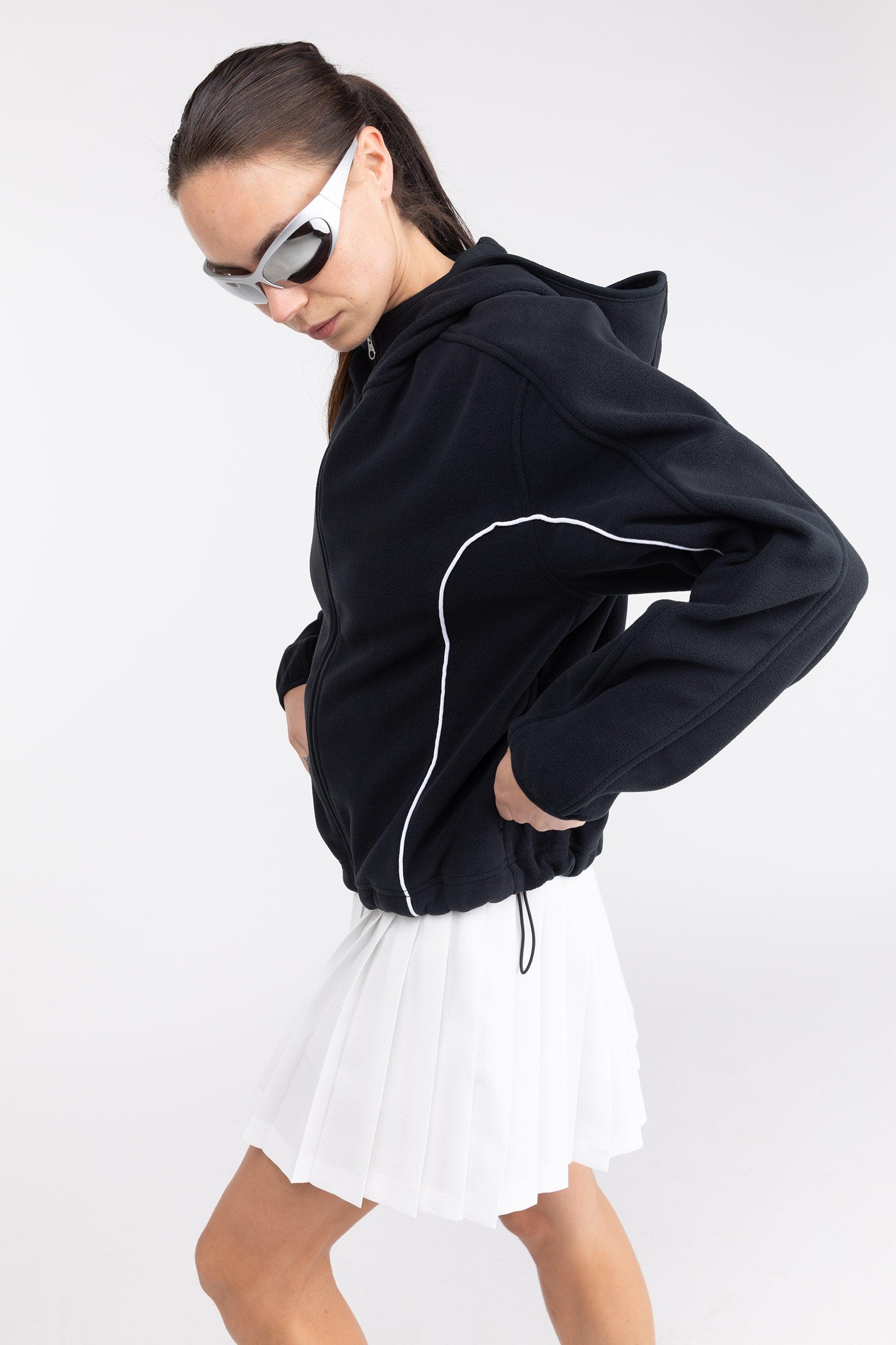 FLEECE ZIP-UP HOODIE WITH CONTRAST PIPING by OAK + FORT