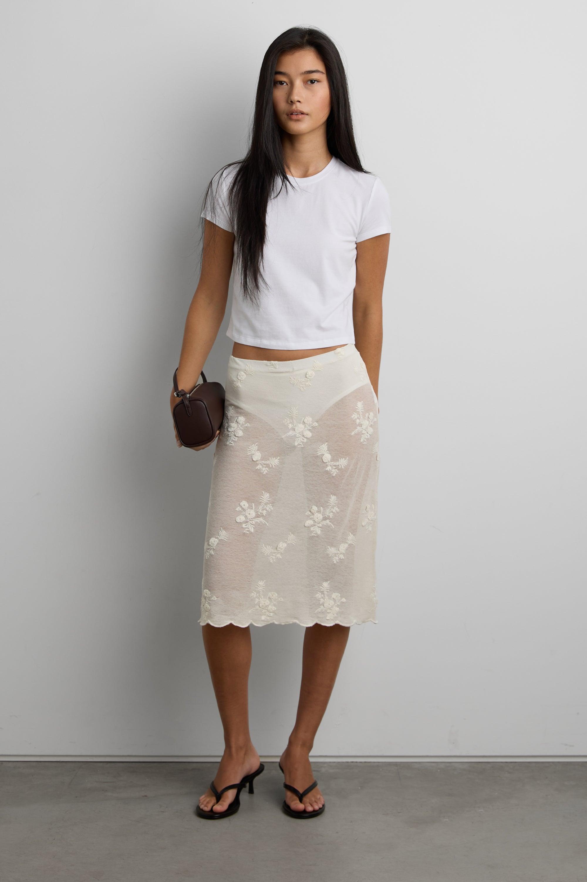FLORAL EMBROIDERED LACE SKIRT by OAK + FORT