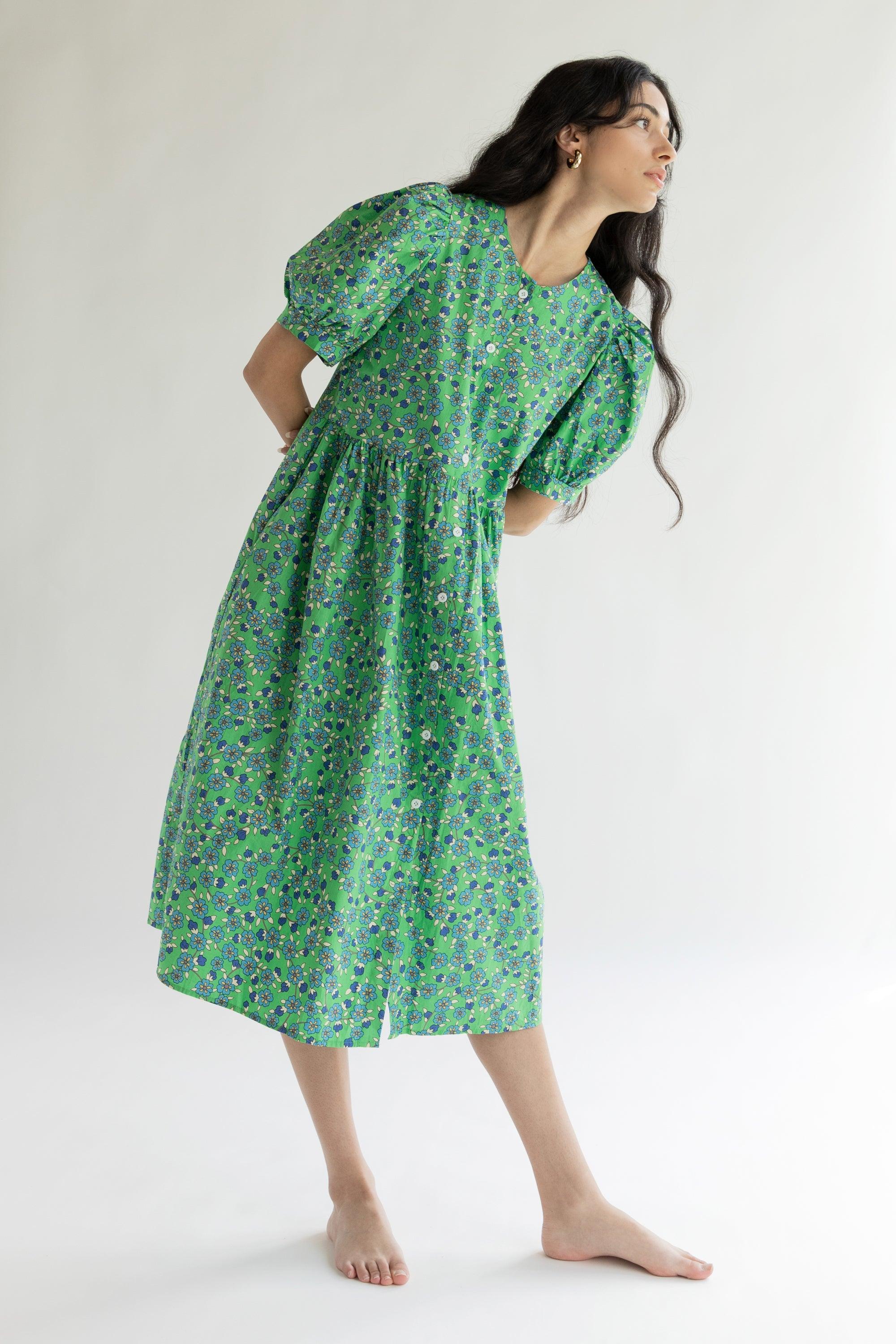 FLORAL PUFF SLEEVE MIDI DRESS by OAK + FORT