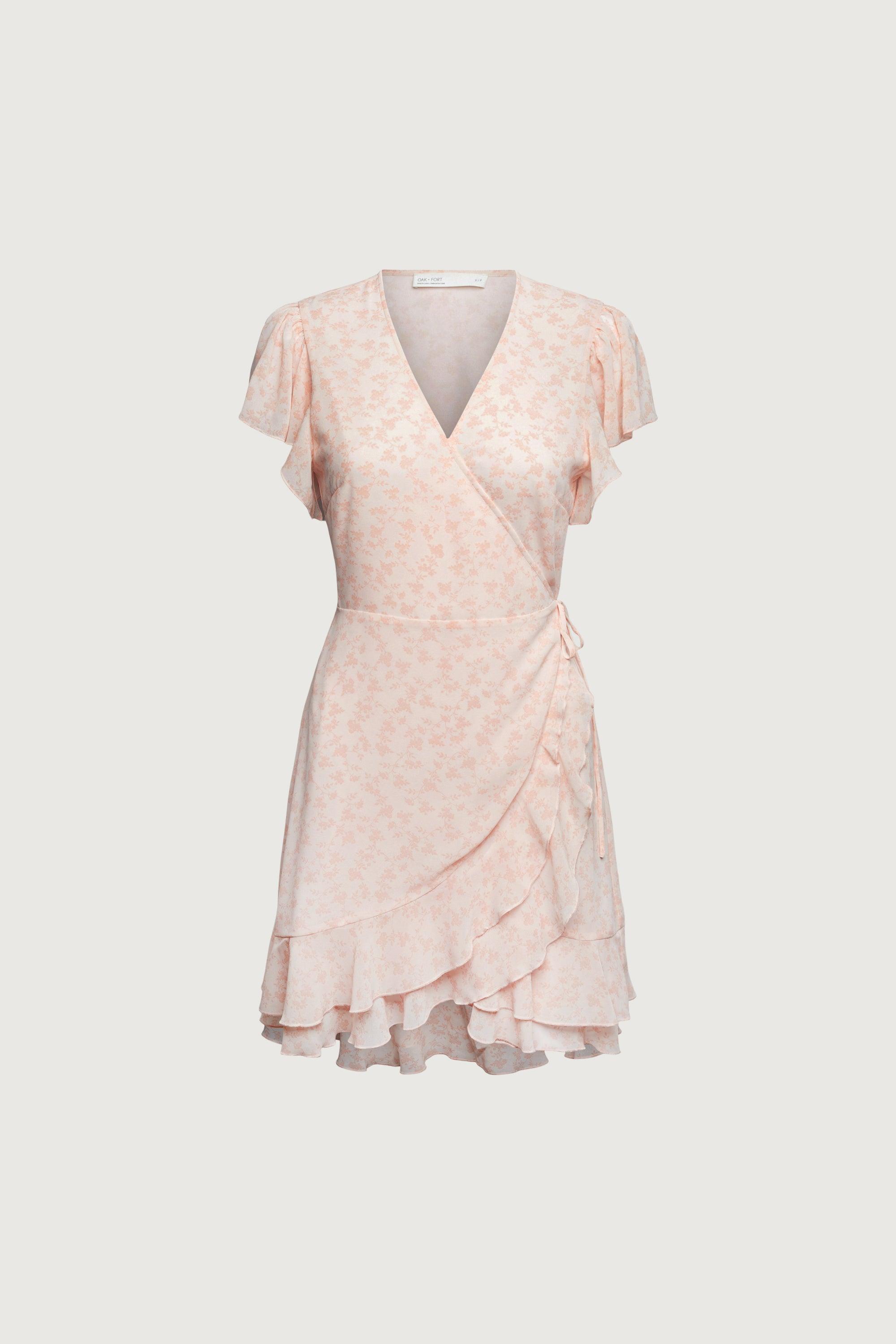 FLORAL WRAP MINI DRESS WITH RUFFLED HEM by OAK + FORT