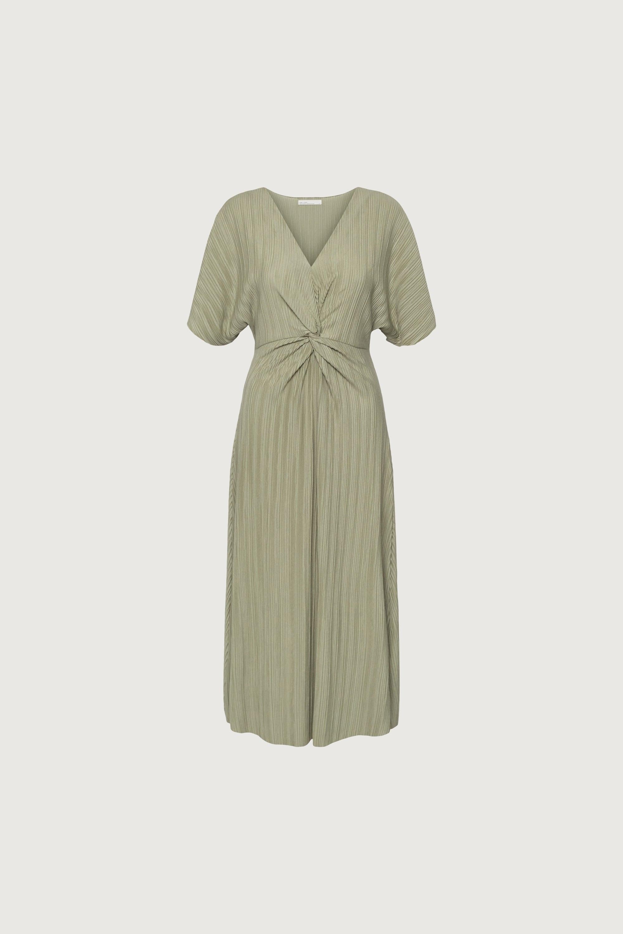FRONT KNOT PLEATED MIDI DRESS by OAK + FORT