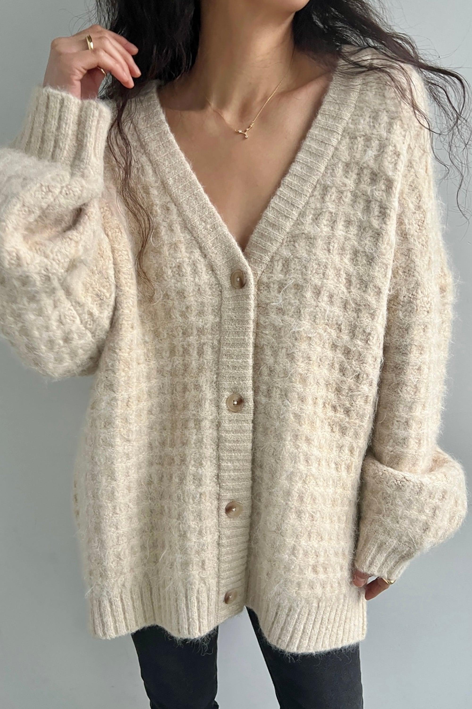 FUZZY BUTTON UP CARDIGAN by OAK + FORT