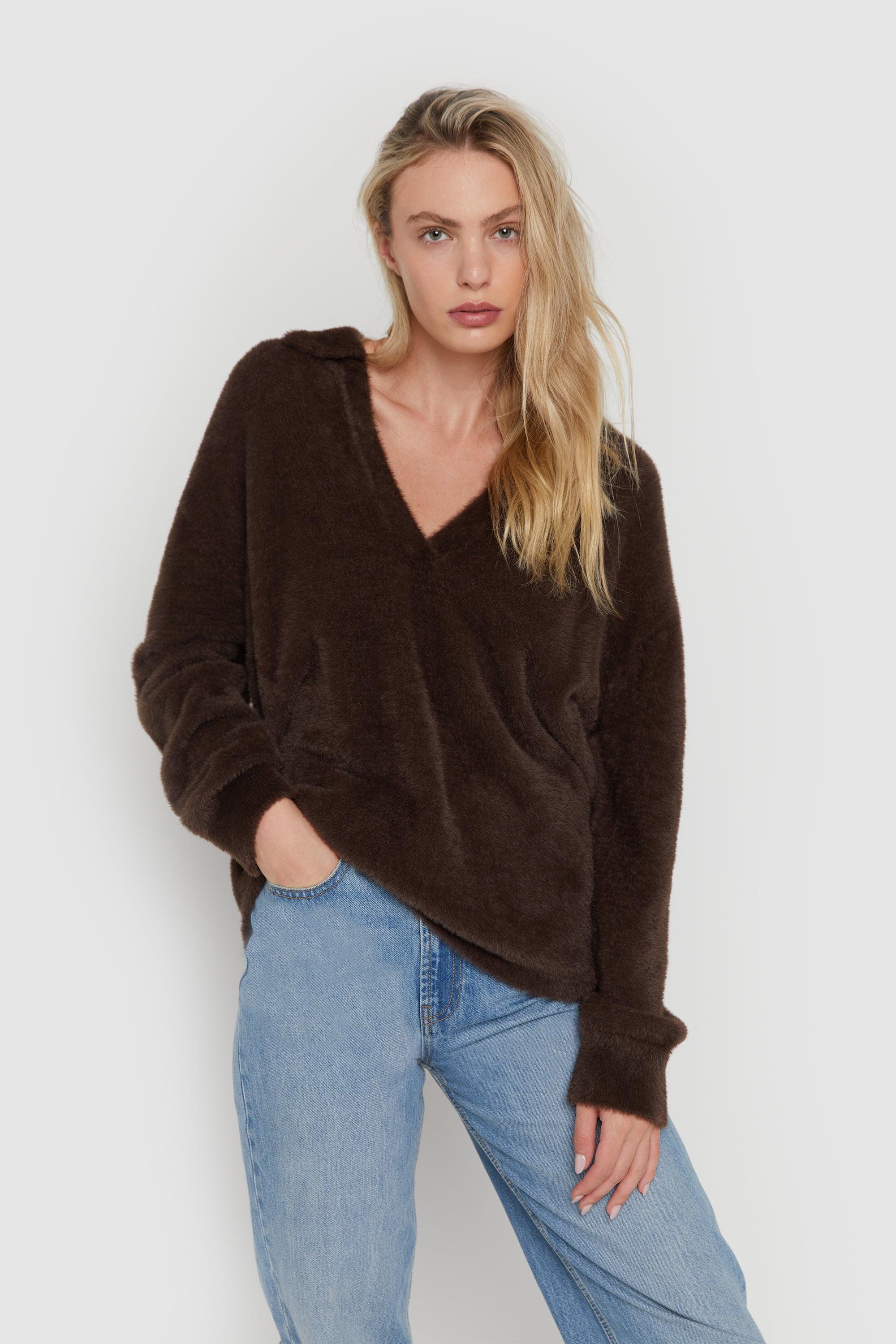 FUZZY COLLARED SWEATER by OAK + FORT