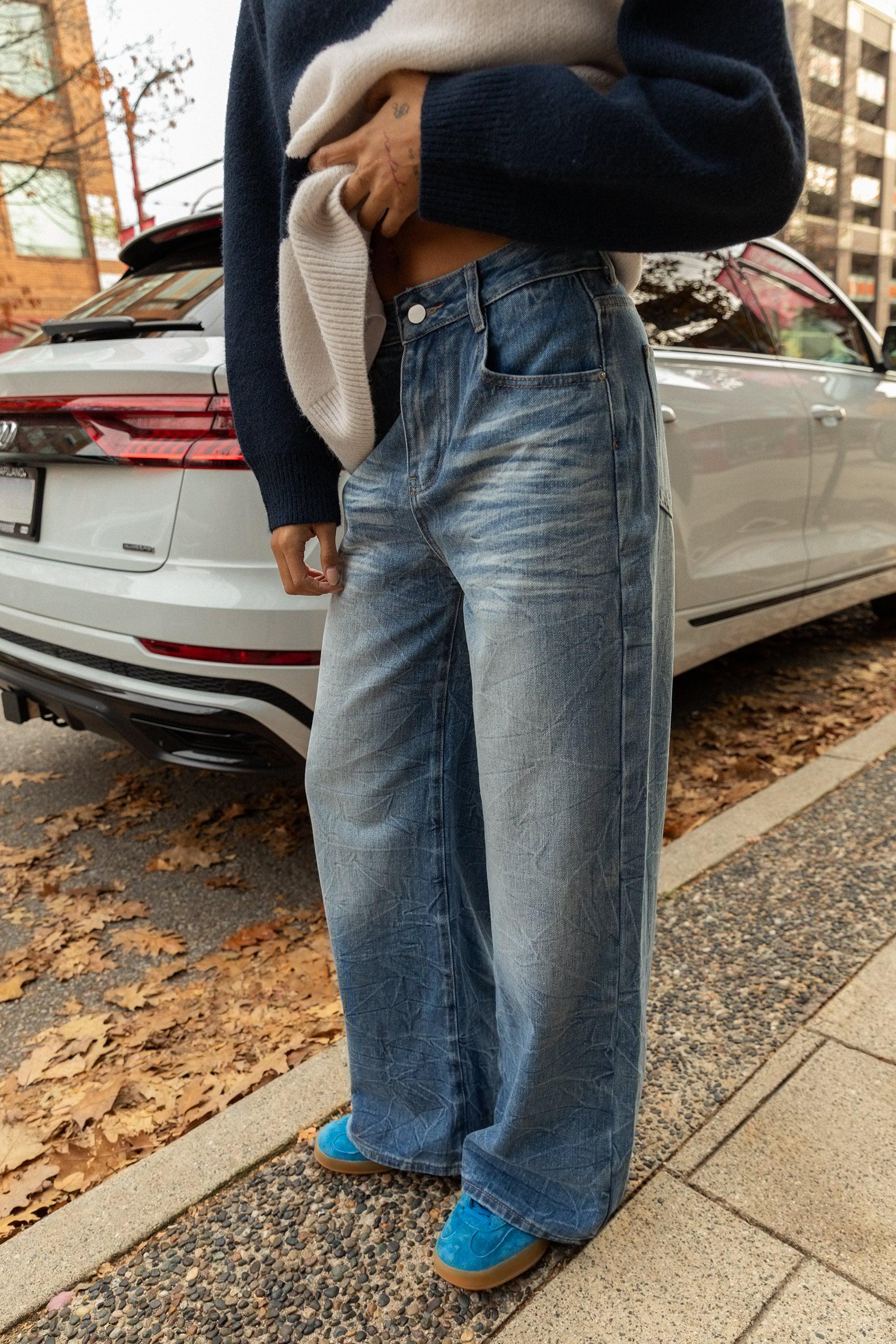 Faded Crinkle Effect Relaxed Fit Jean by OAK + FORT