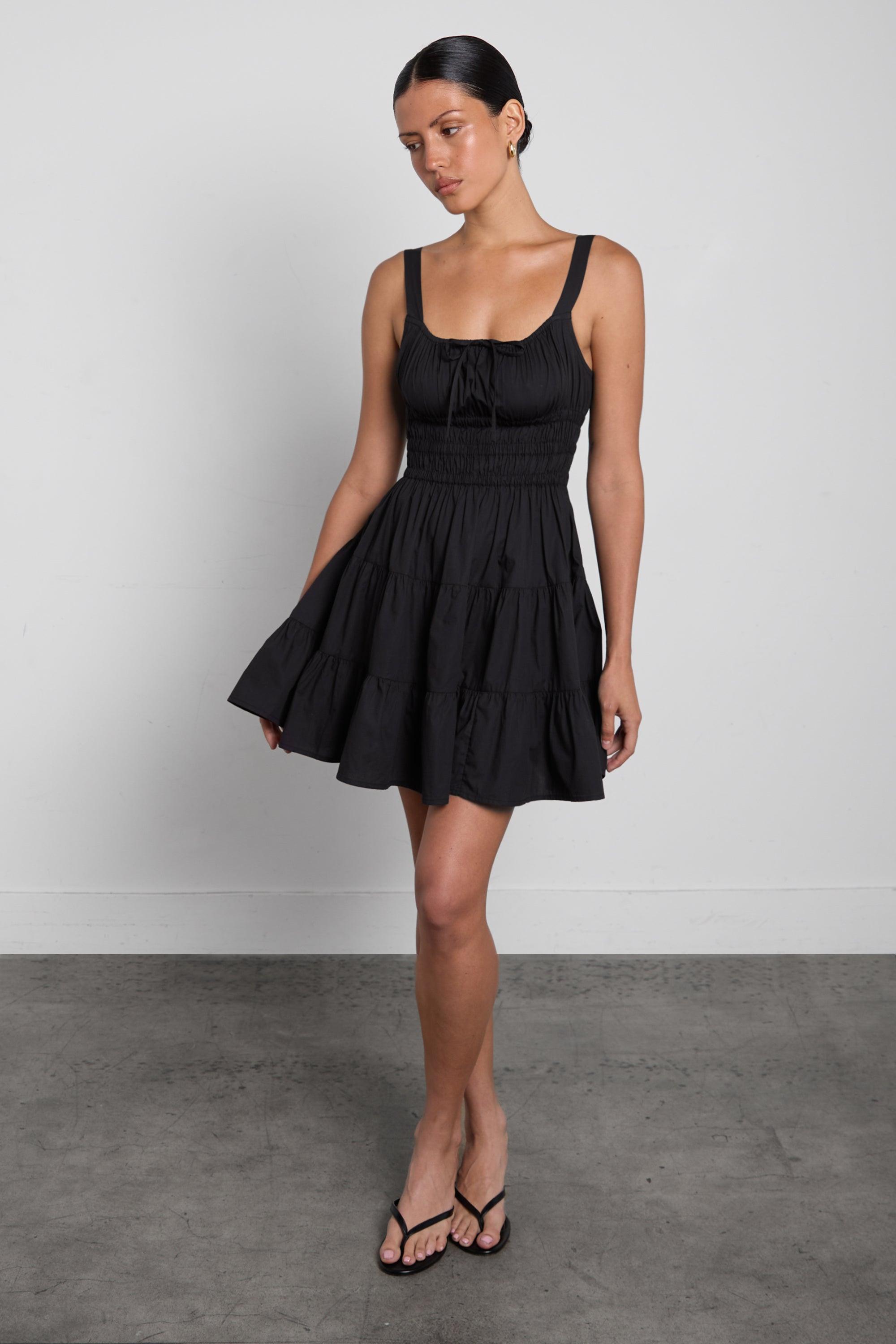 GATHERED COTTON POPLIN MINI DRESS by OAK + FORT