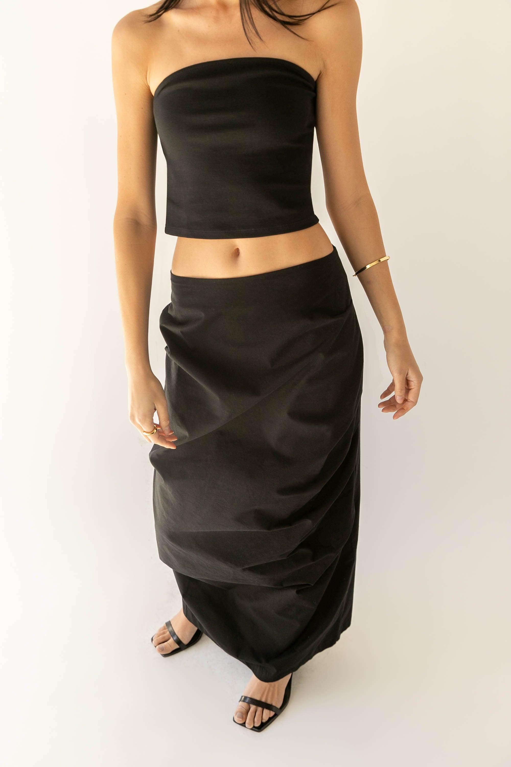 GATHERED DETAIL COLUMN MAXI SKIRT by OAK + FORT