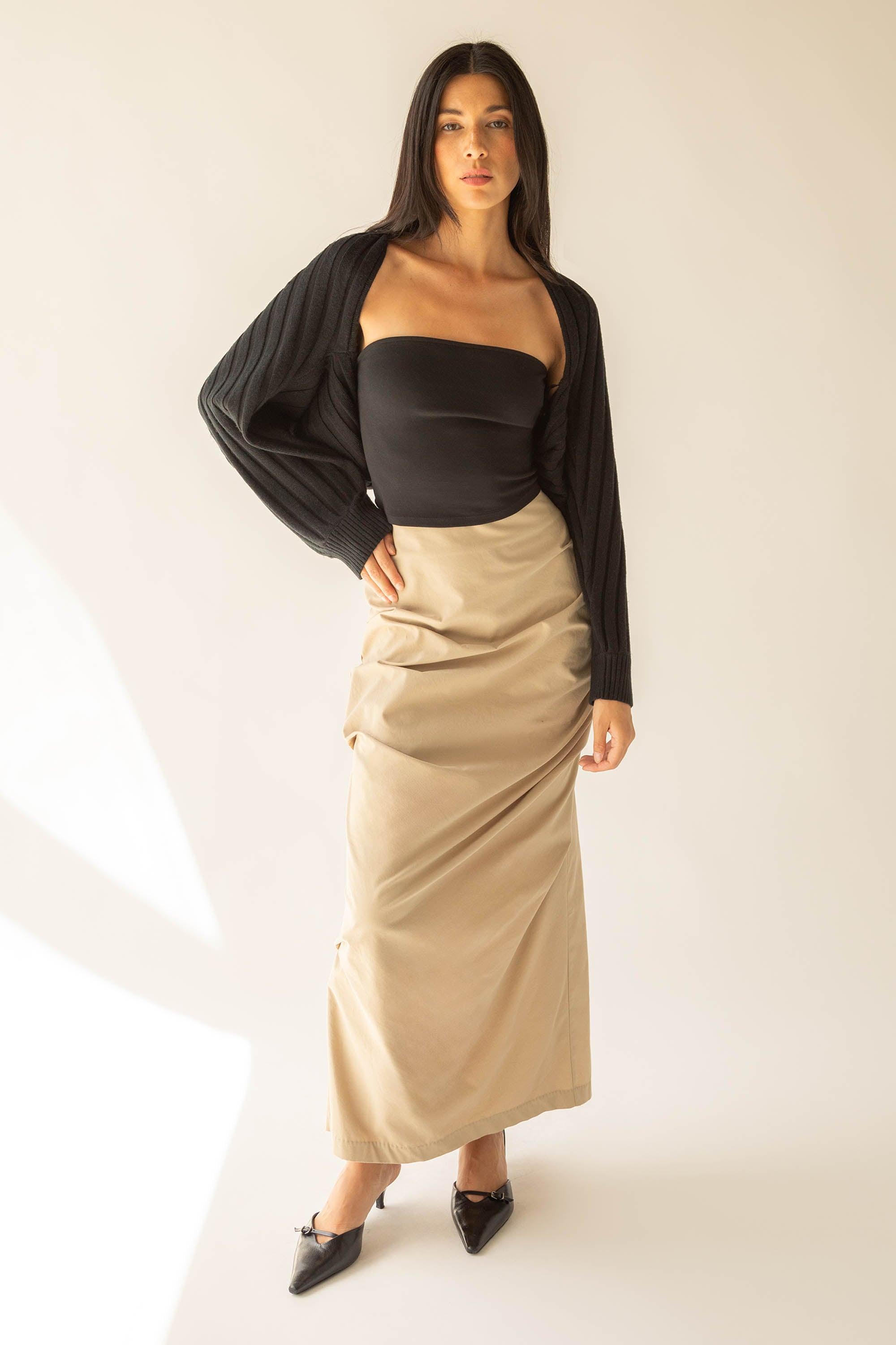 GATHERED DETAIL COLUMN MAXI SKIRT by OAK + FORT