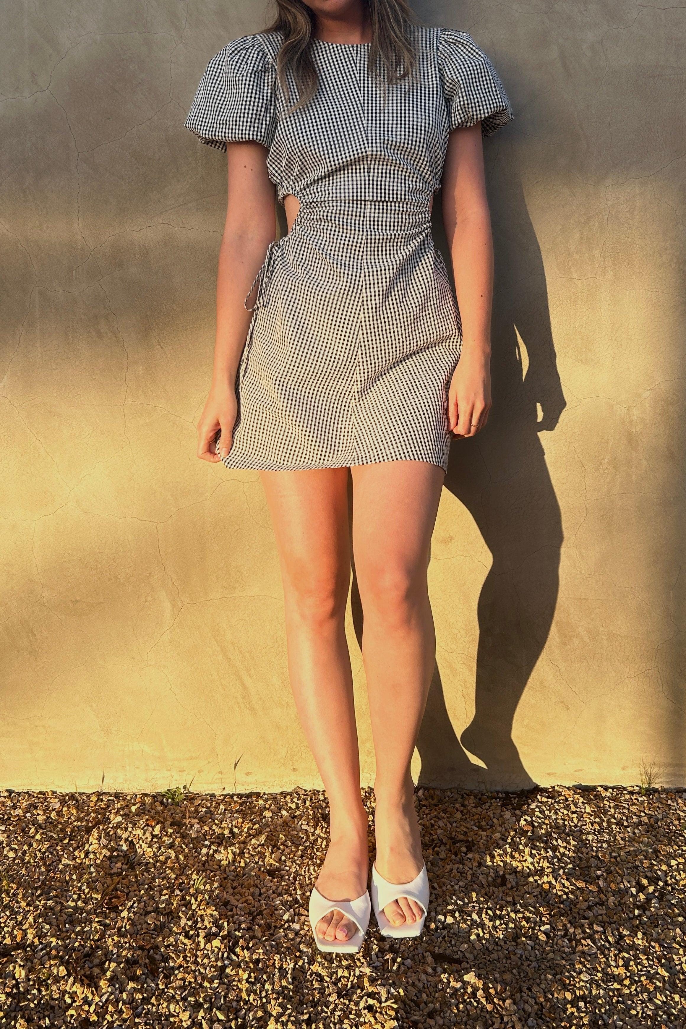GINGHAM MINI DRESS WITH SIDE CUTOUTS by OAK + FORT