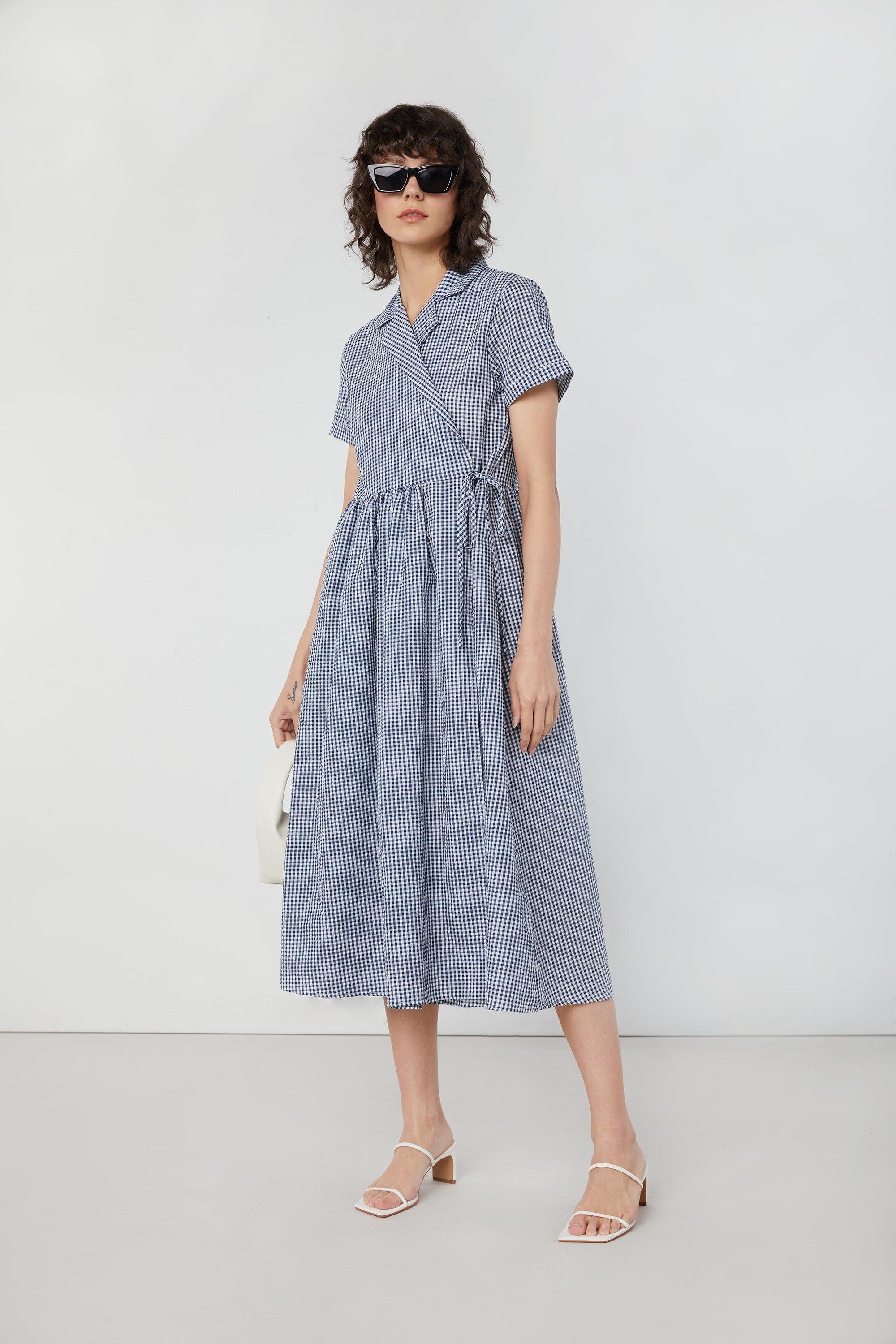 GINGHAM WRAP DRESS by OAK + FORT