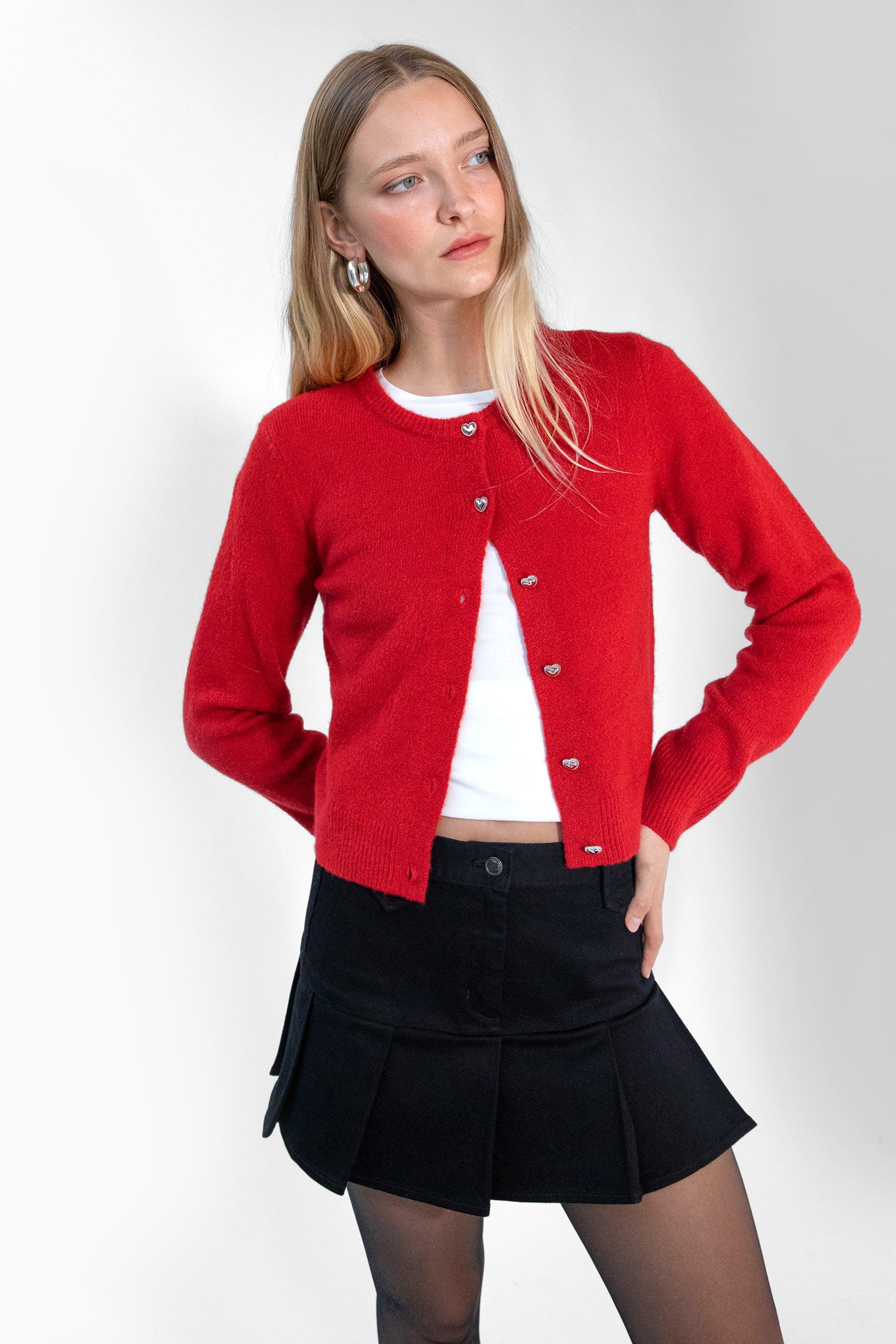 HEART BUTTON FRONT CARDIGAN by OAK + FORT