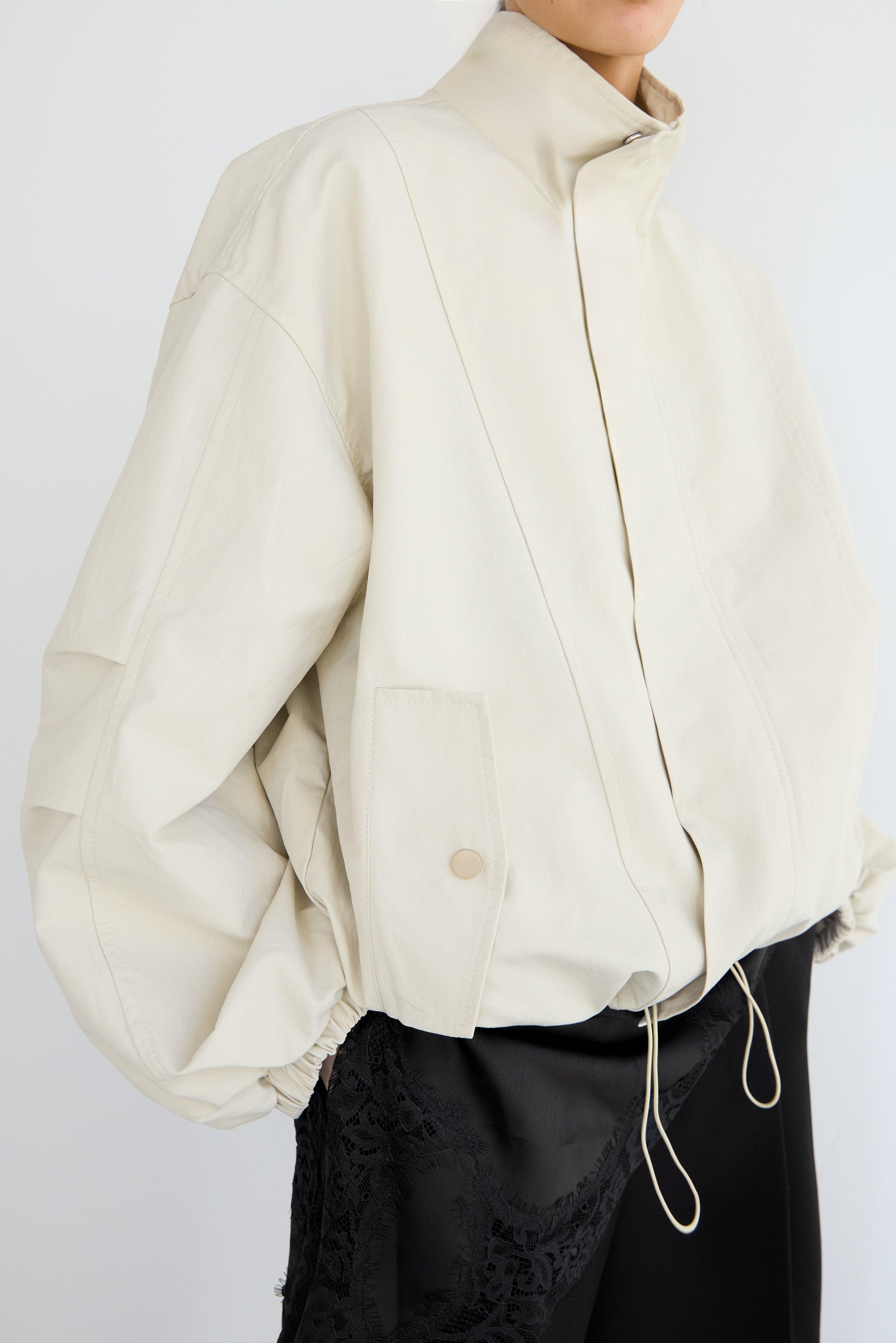 HIGH FUNNEL NECK CROPPED DRAWSTRING JACKET by OAK + FORT HIGH FUNNEL NECK CROPPED DRAWSTRING JACKET by OAK + FORT