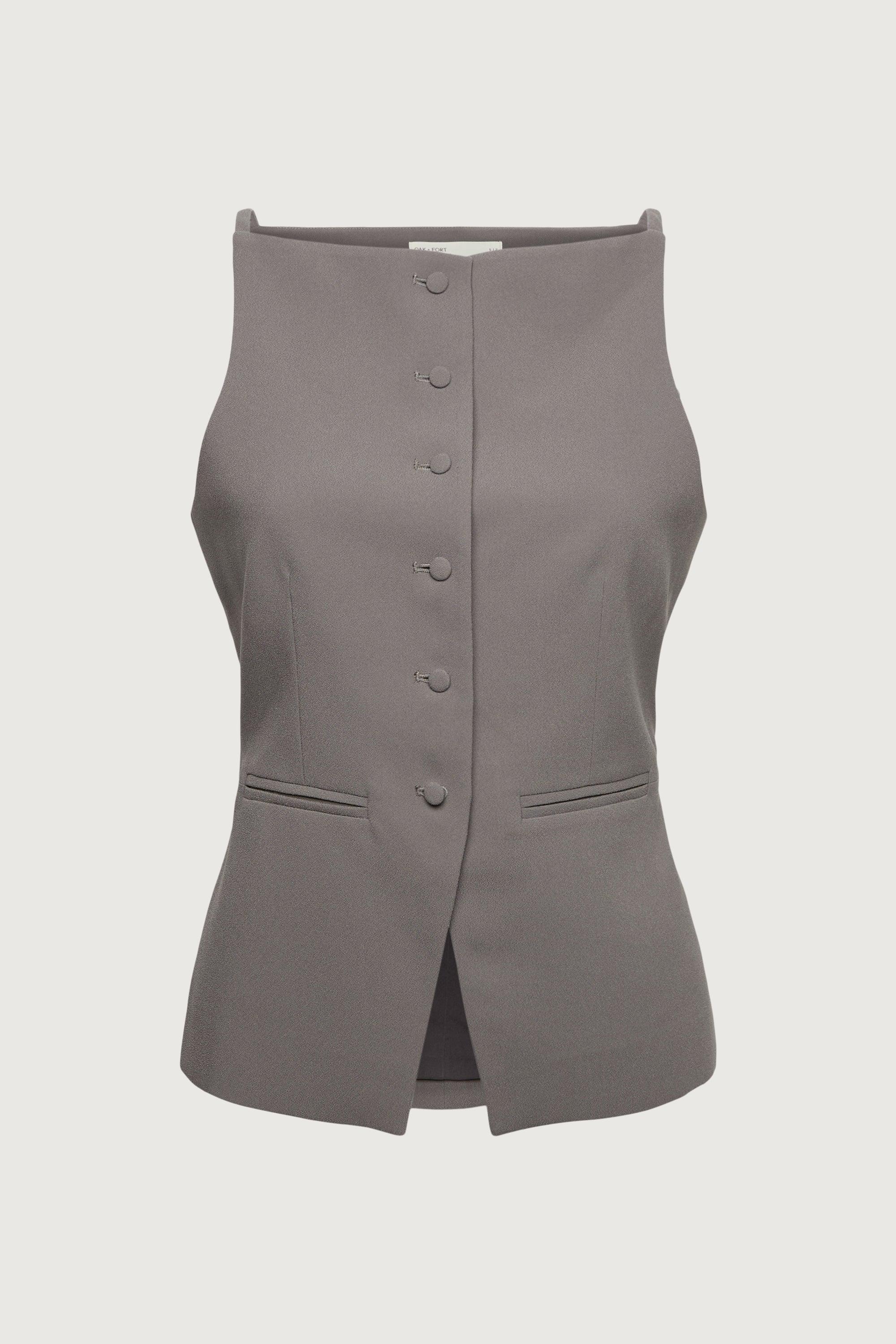 HIGH NECKLINE BUTTON VEST by OAK + FORT
