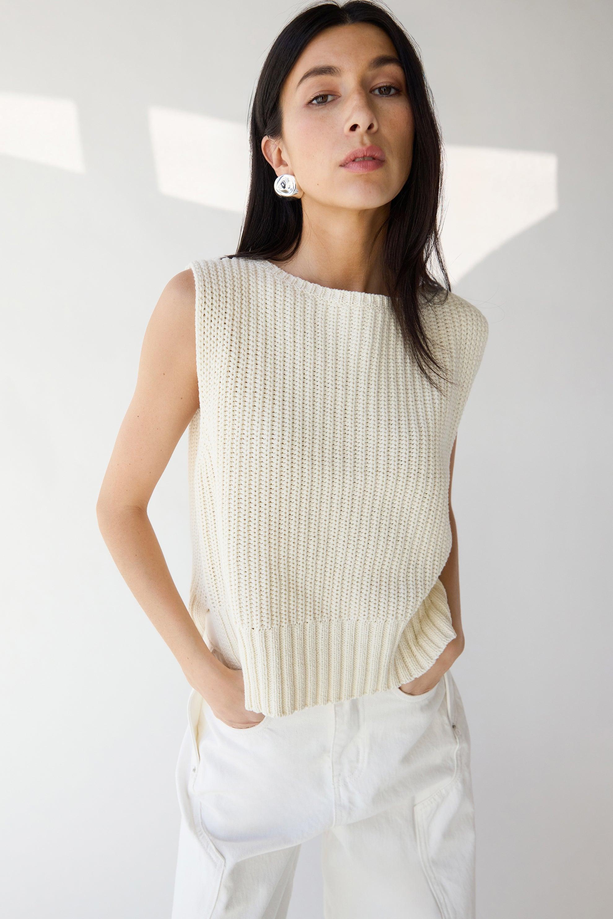 HIGH NECKLINE KNIT TANK by OAK + FORT