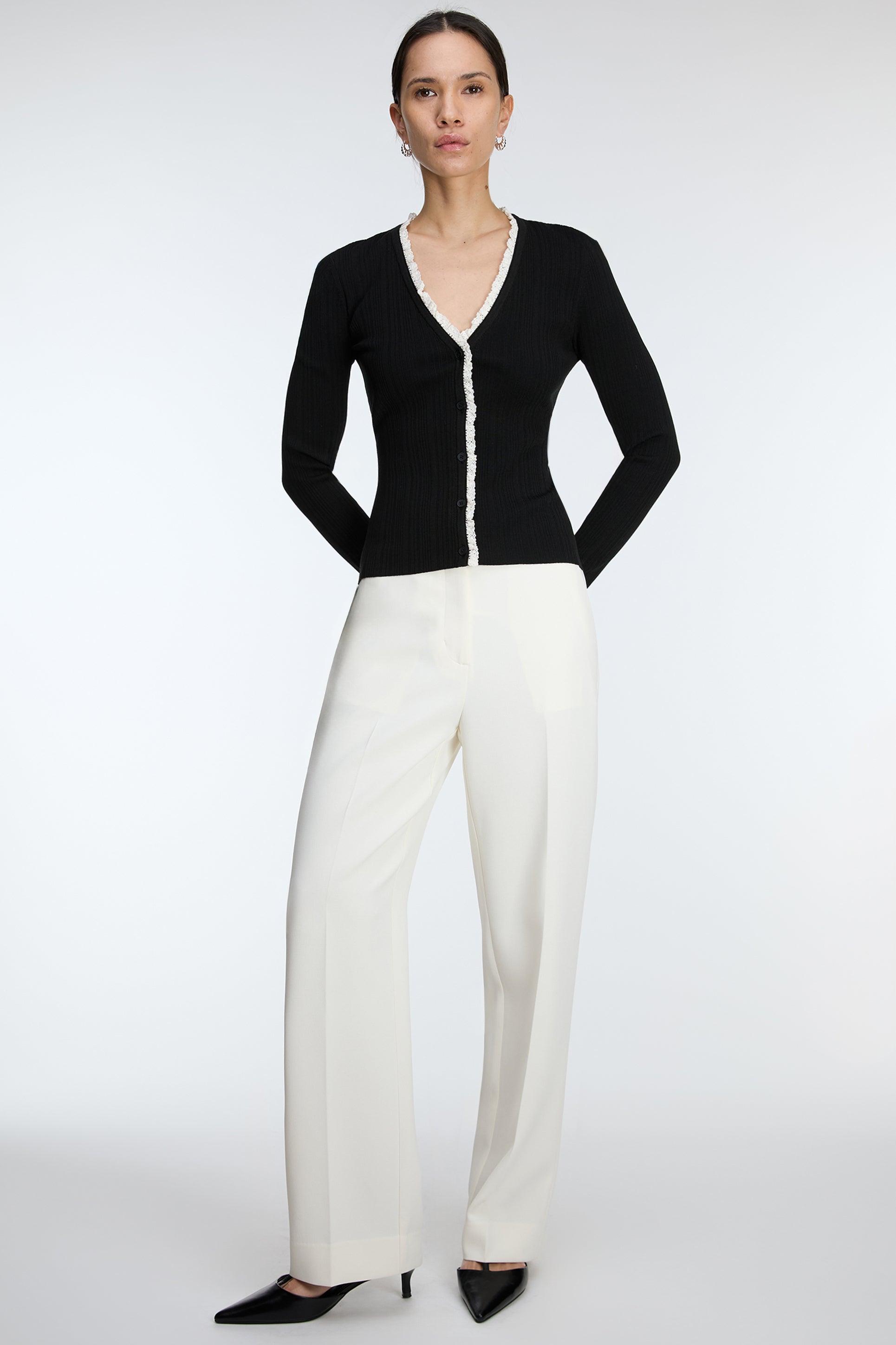 HIGH-RISE STRAIGHT LEG TROUSER WITH HALF ELASTIC WAIST by OAK + FORT