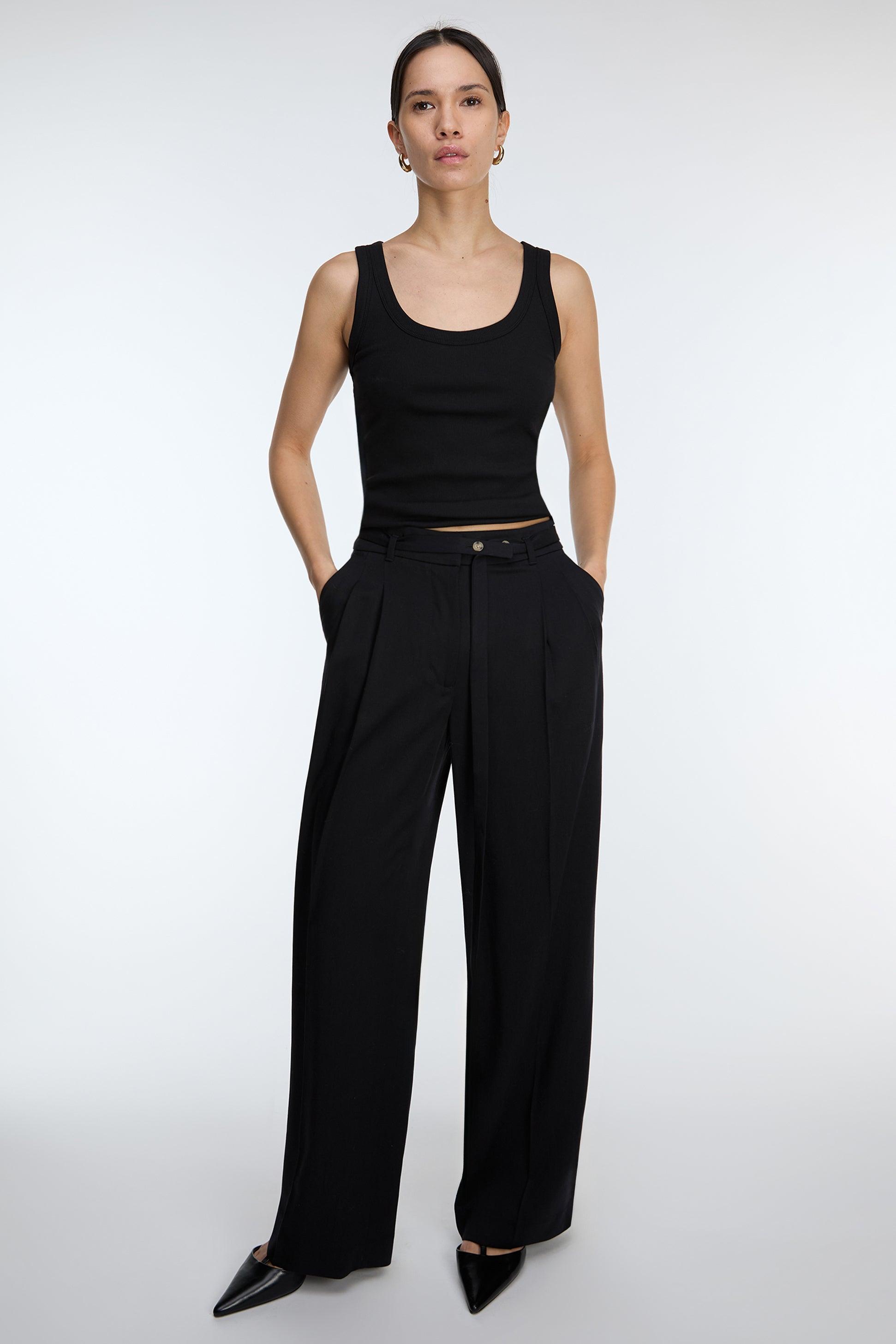 HIGH-RISE WIDE LEG BELT DETAIL TROUSER by OAK + FORT
