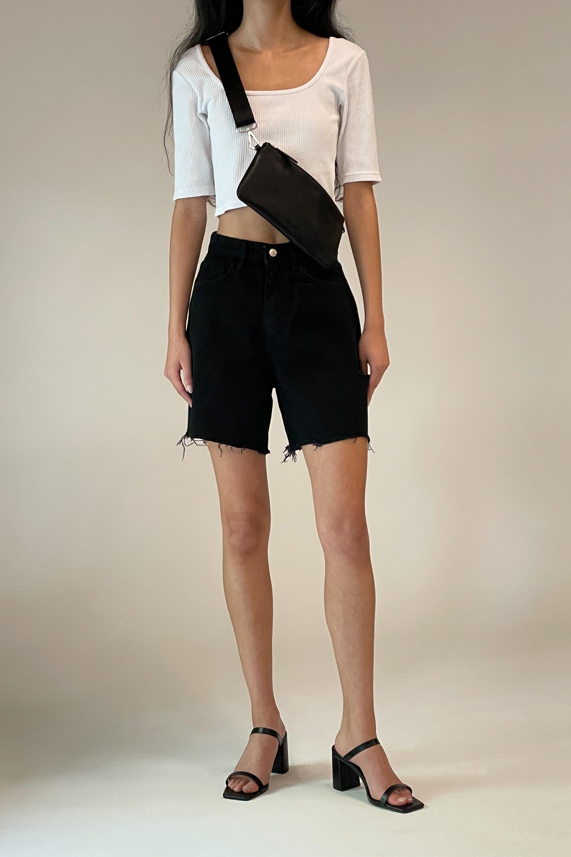 HIGH WAISTED BLACK DENIM SHORT by OAK + FORT