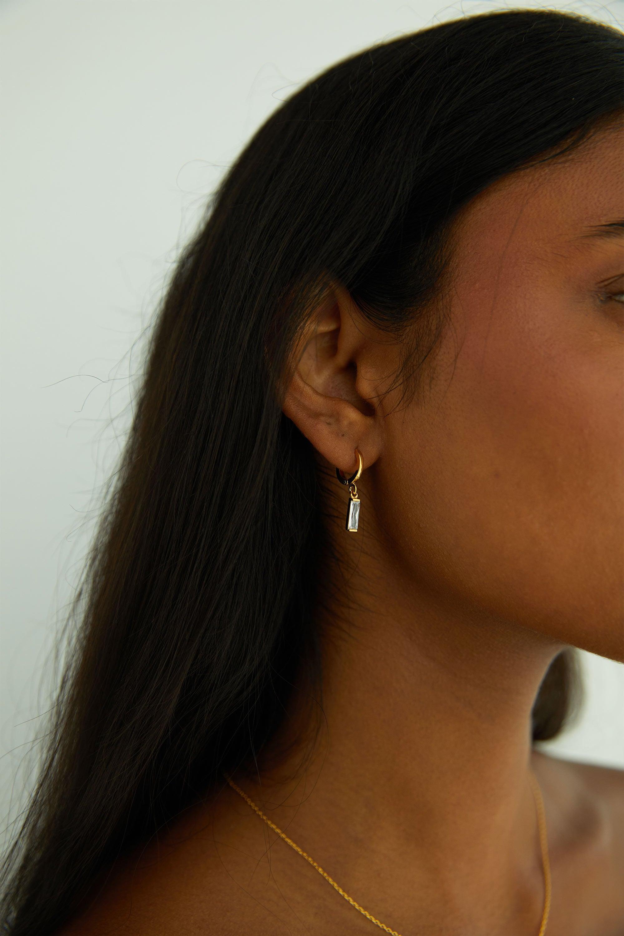 HOOP EARRING WITH TINY BAR PENDANT by OAK + FORT