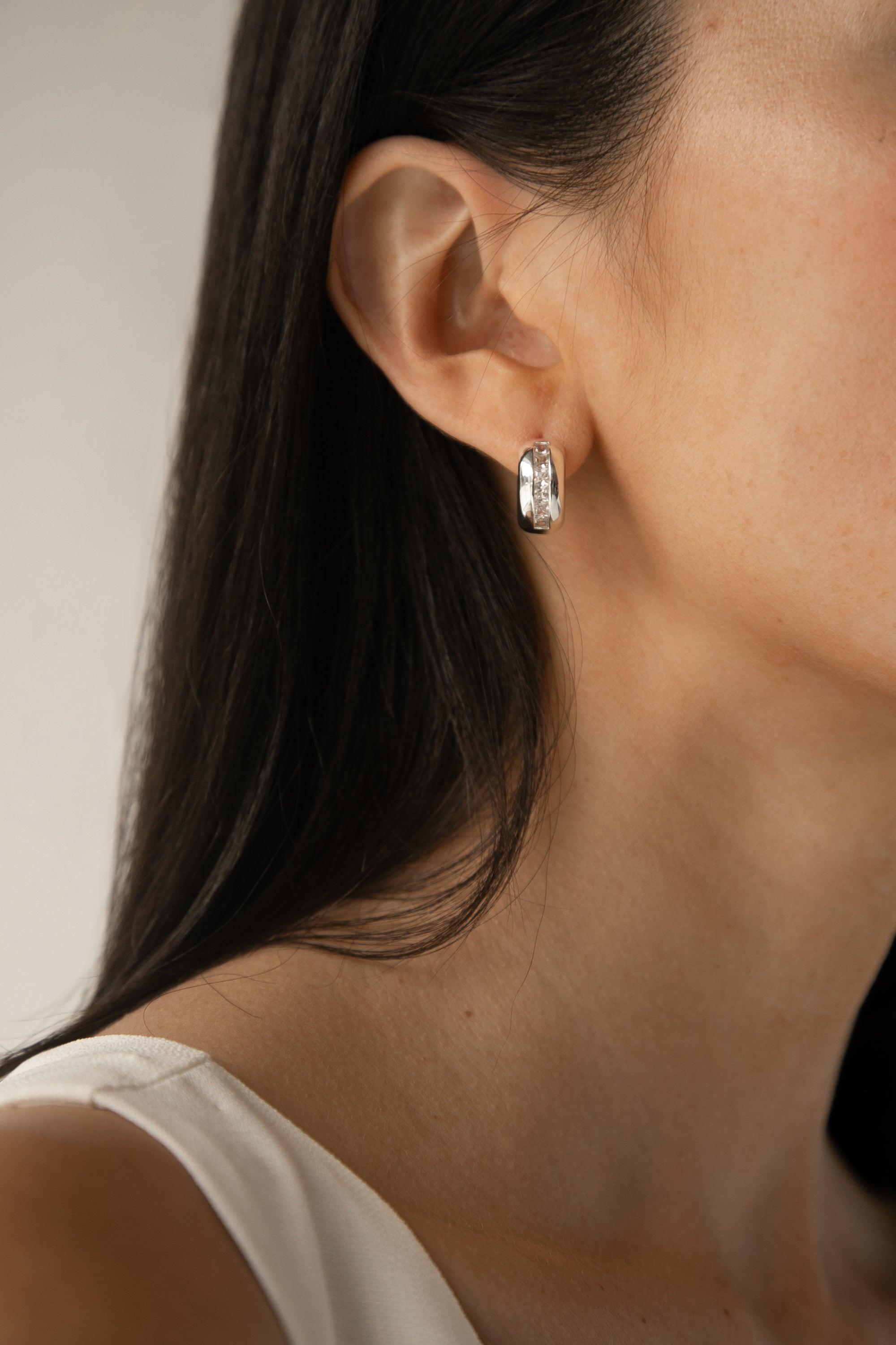 INLAID ZIRCONIA HOOP EARRINGS by OAK + FORT