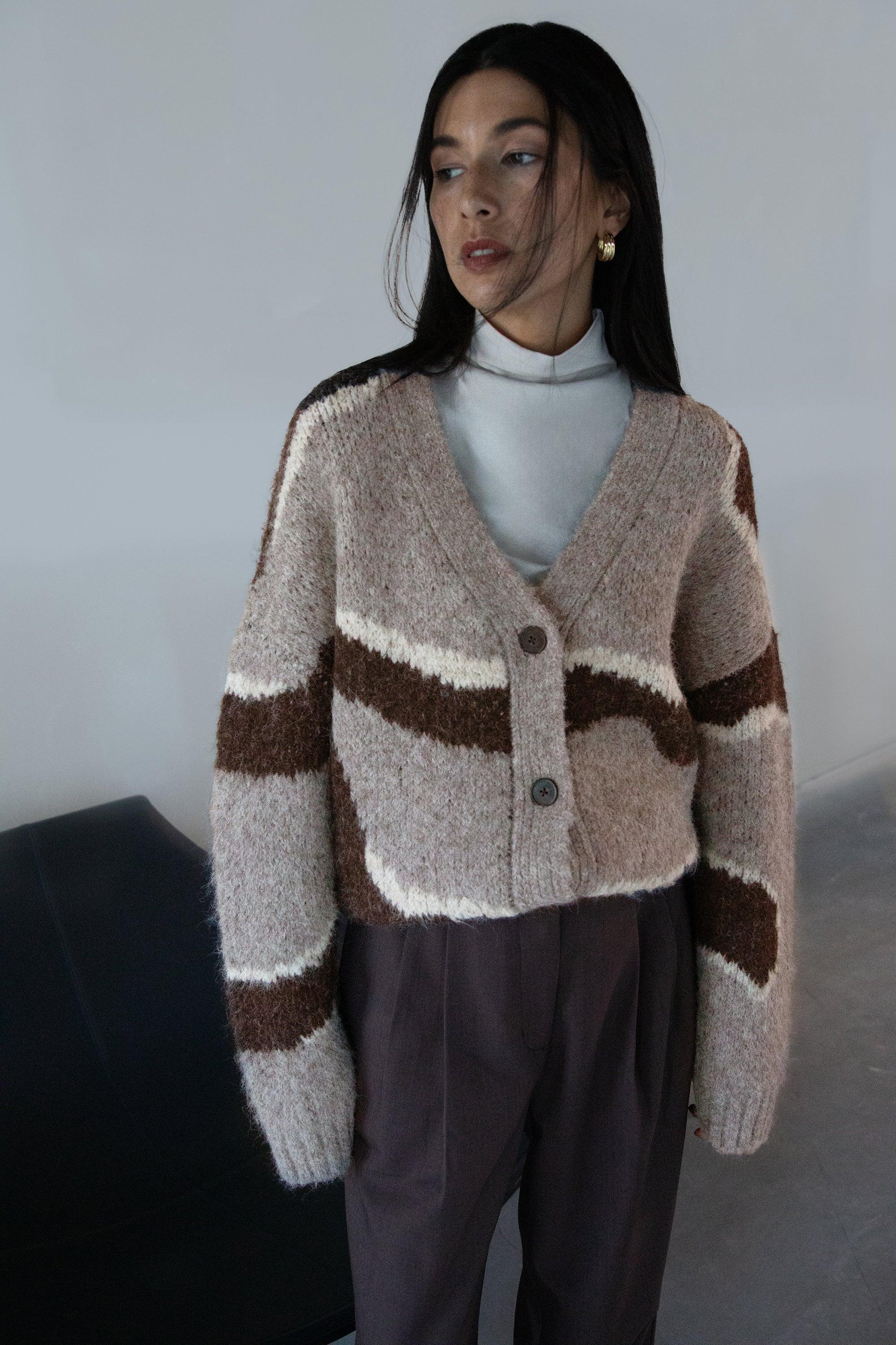 INTARSIA KNIT CARDIGAN by OAK + FORT