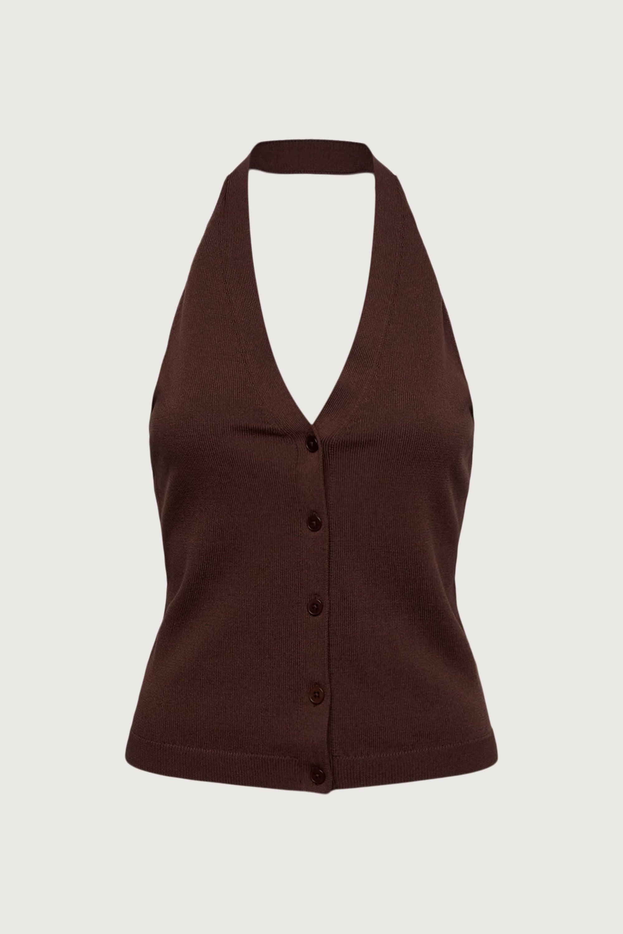 KNIT HALTER BUTTON FRONT TANK by OAK + FORT