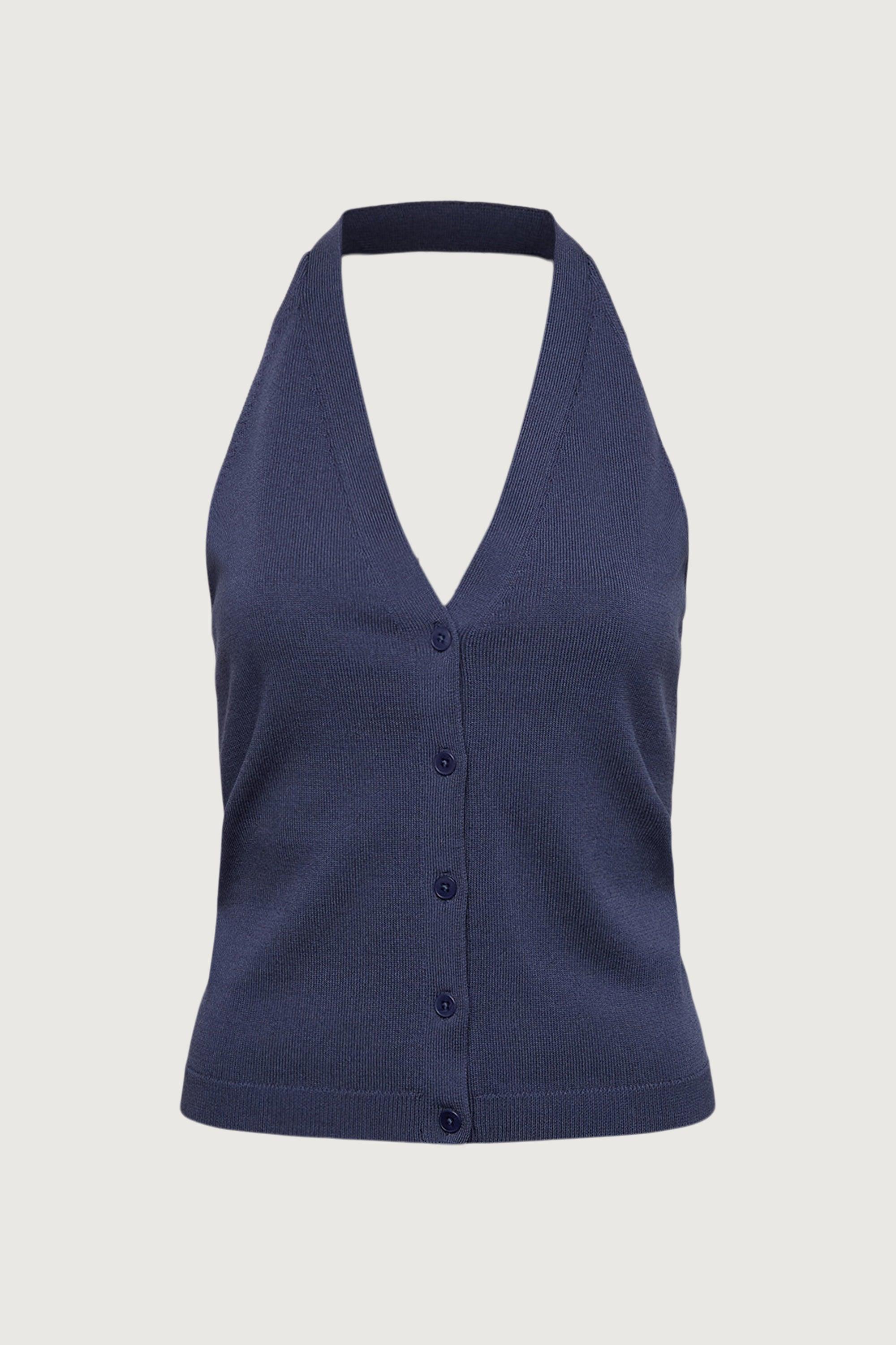 KNIT HALTER BUTTON FRONT TANK by OAK + FORT