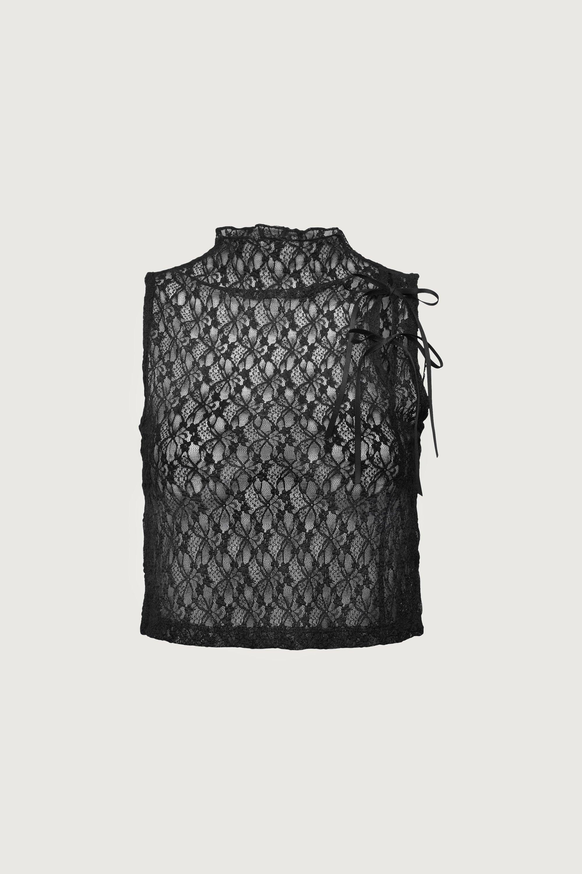 LACE MOCKNECK TANK TOP WITH BOWS by OAK + FORT