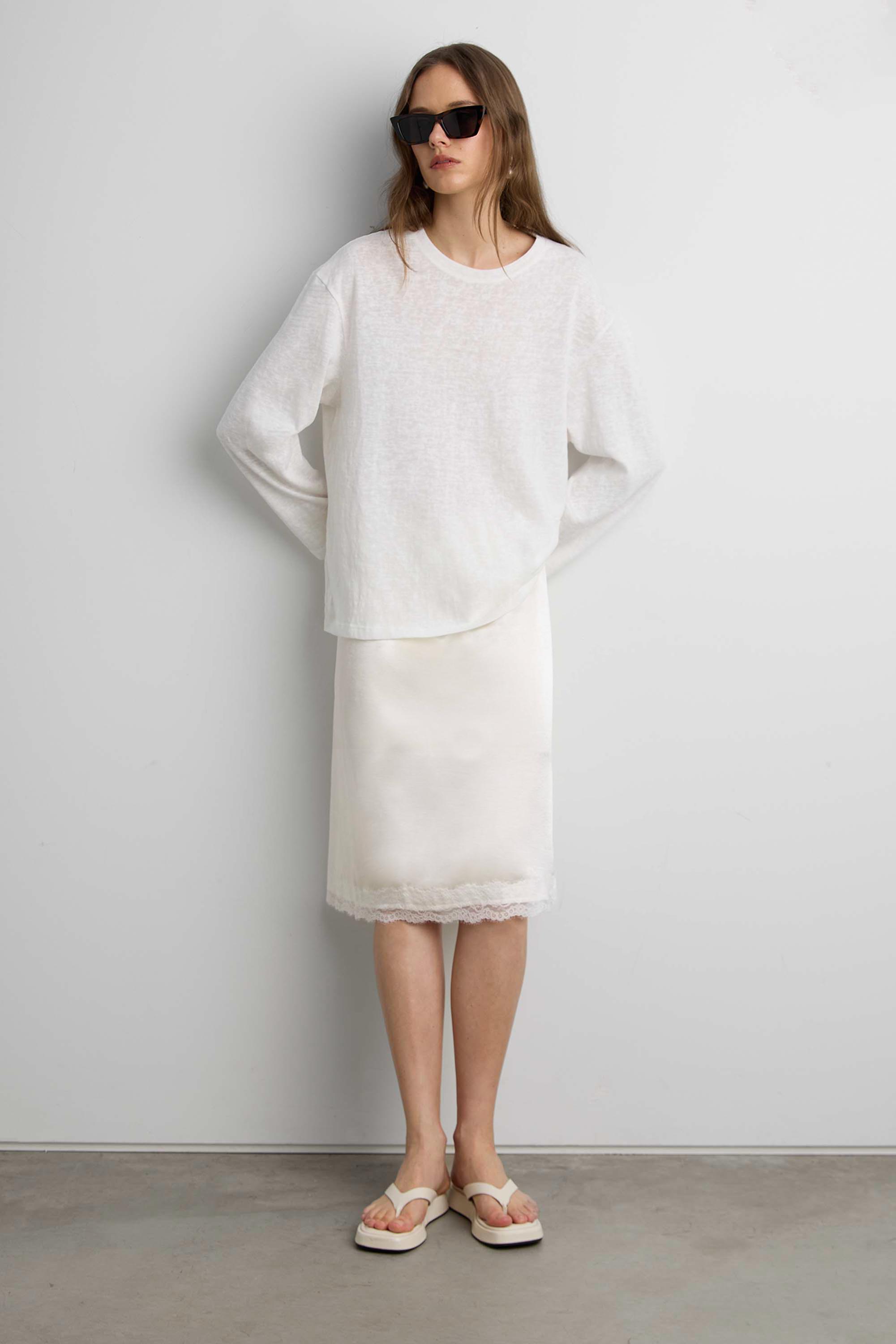 LACE TRIM MIDI SKIRT by OAK + FORT