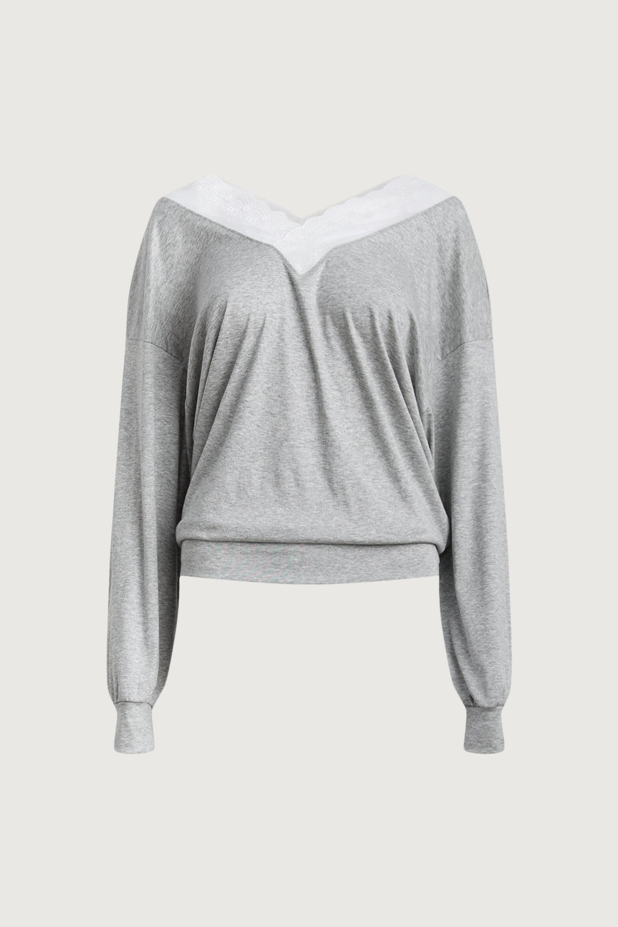 LACE TRIM V-NECK SLOUCHY TOP by OAK + FORT