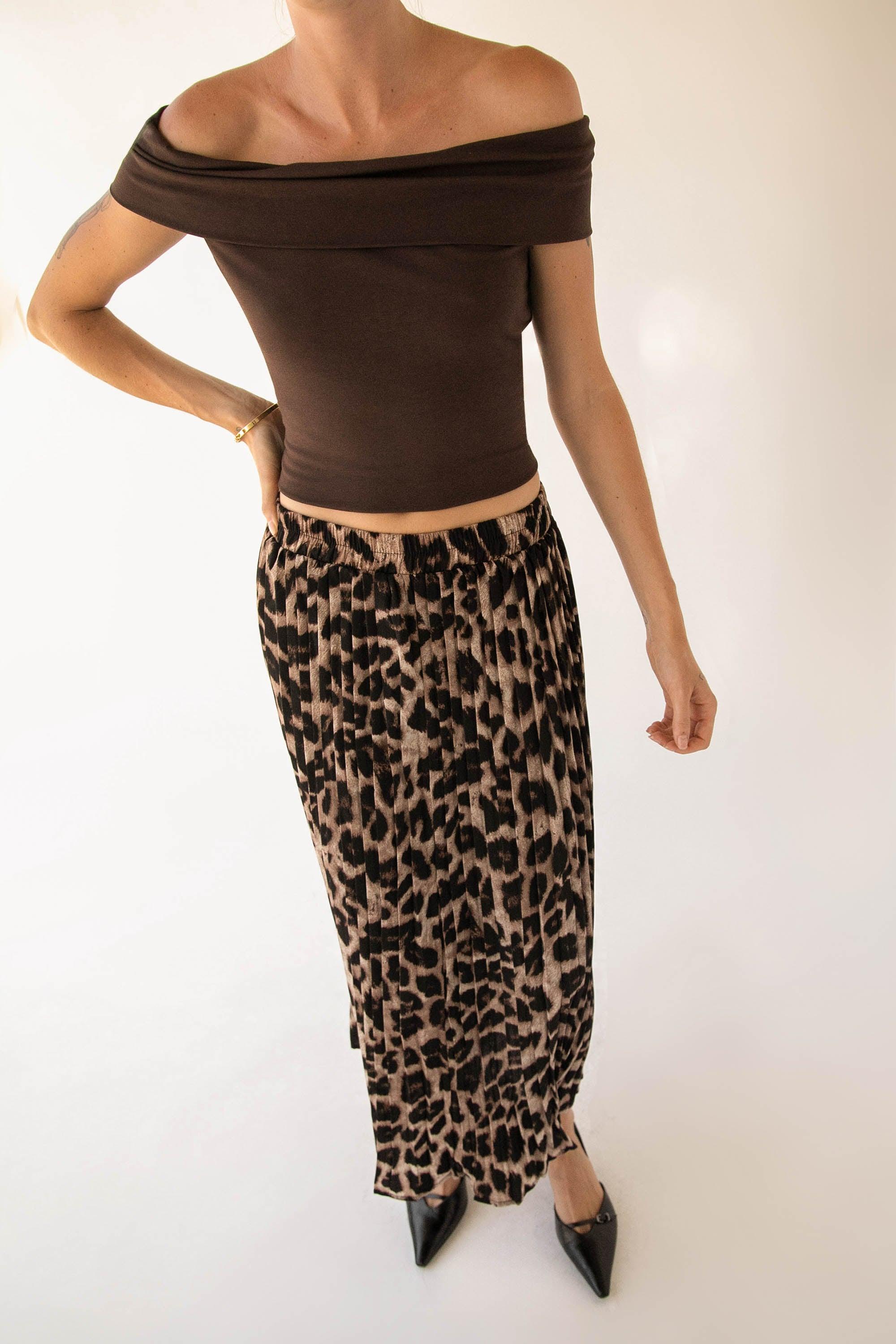 LEOPARD PLEATED MAXI SKIRT by OAK + FORT