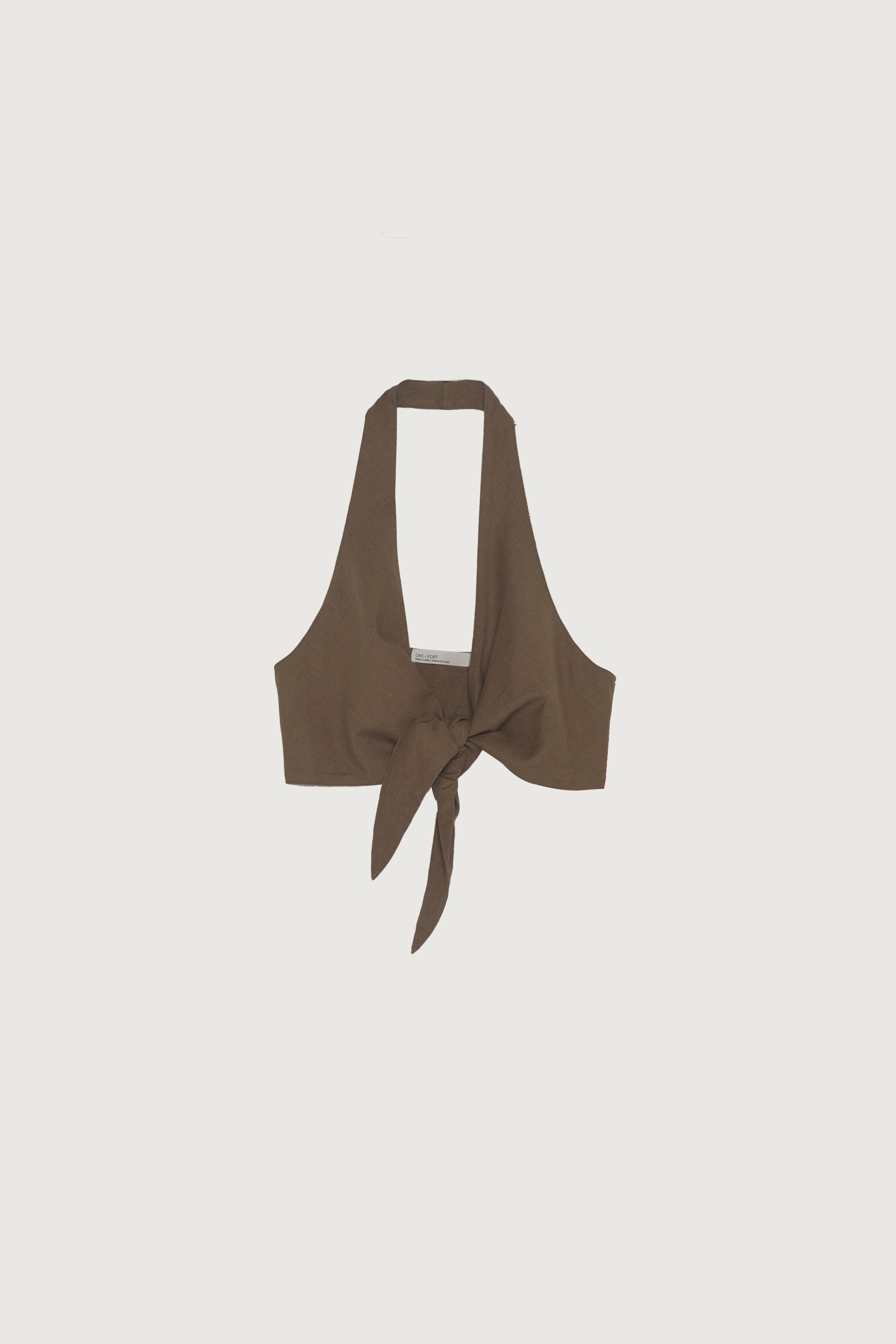 LINEN BLEND FRONT TIE TOP by OAK + FORT