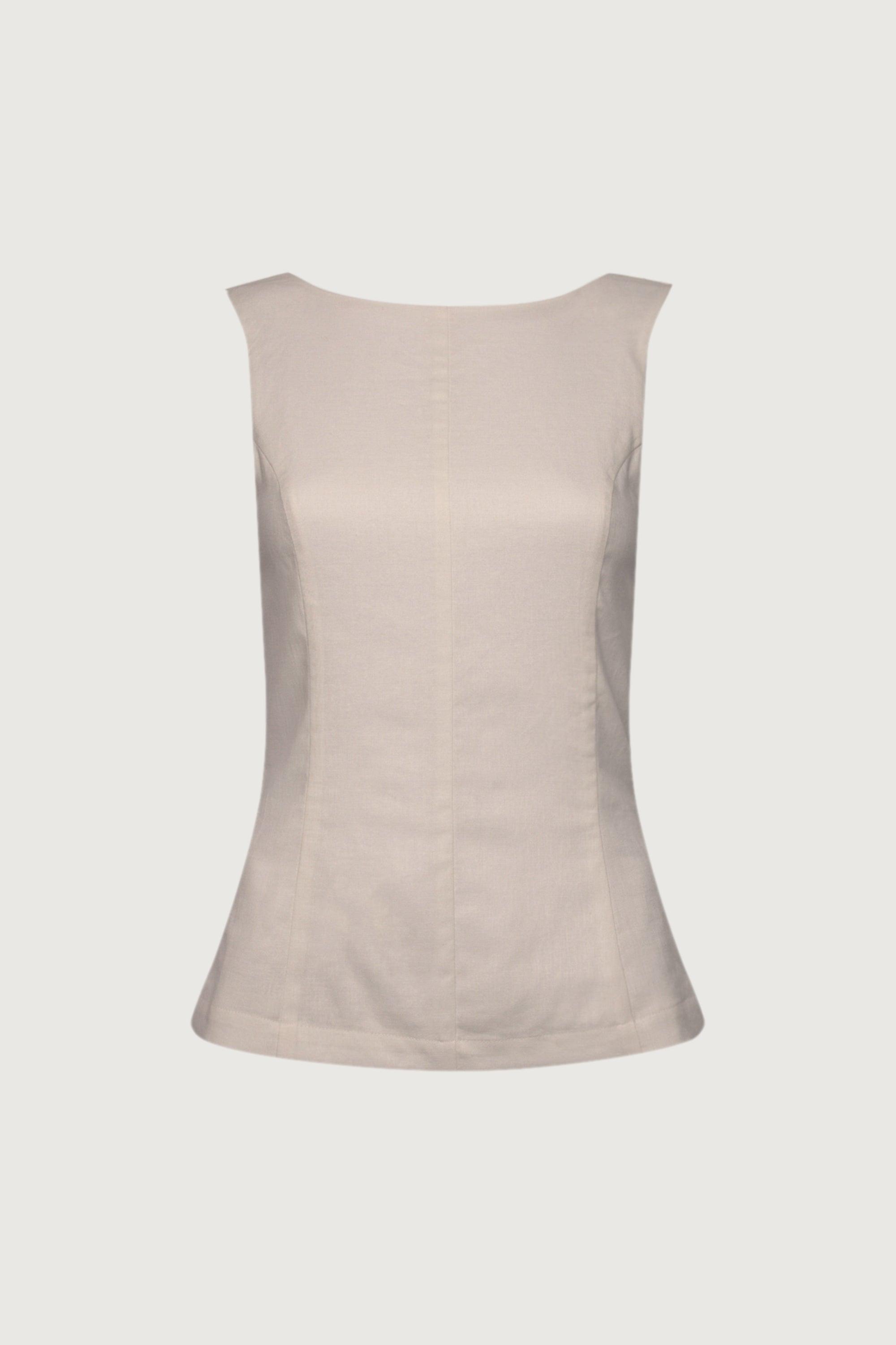 LINEN BLEND HIGH NECKLINE SLEEVELESS TOP by OAK + FORT