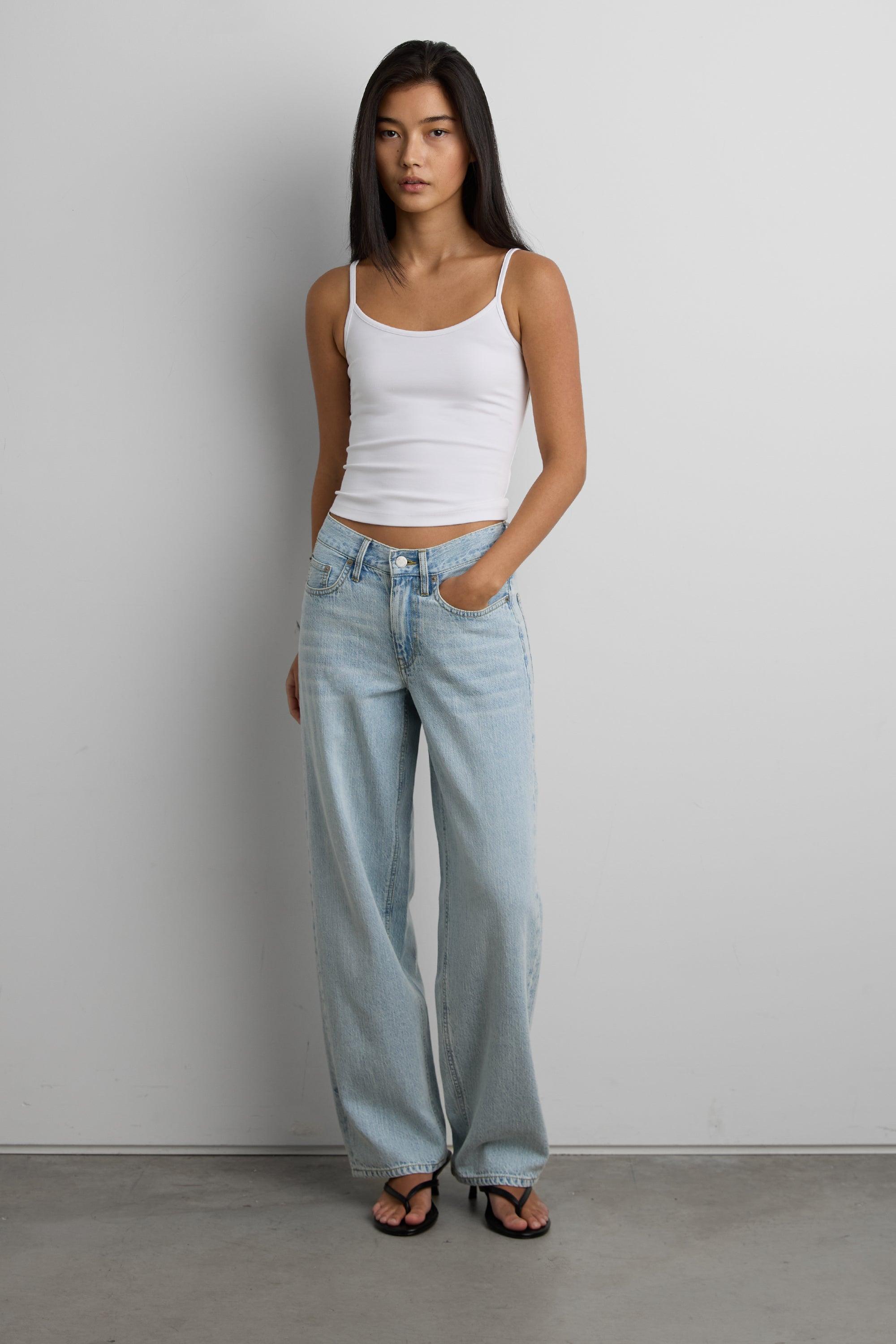 LINEN BLEND MID-RISE STRAIGHT LEG JEAN by OAK + FORT